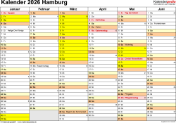  Kalender 2026 Hamburg: Ferien, Feiertage, Excel-Vorlagen Illustration 