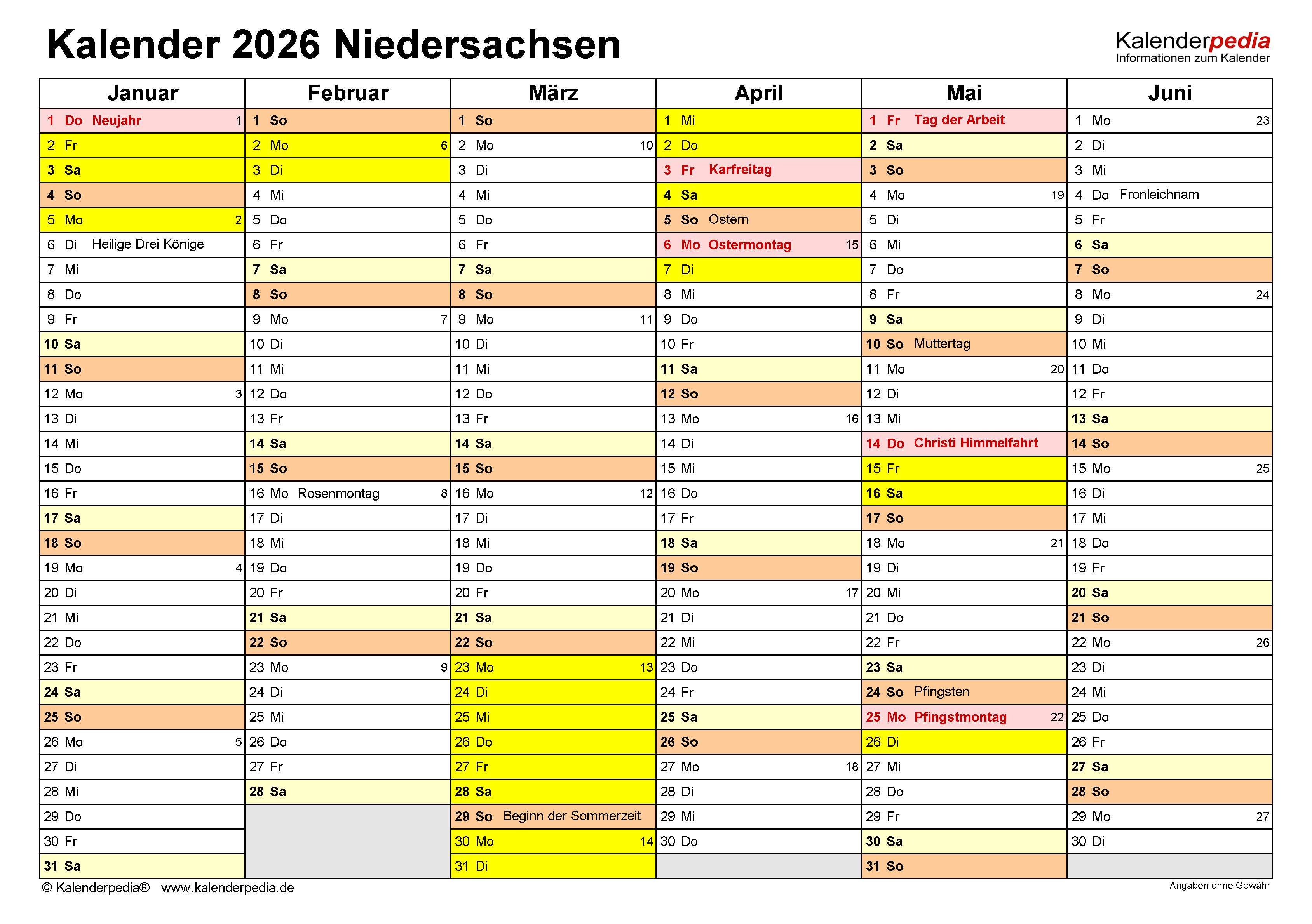  Kalender 2026 Niedersachsen: Ferien, Feiertage, PDF-Vorlagen Bildidee 