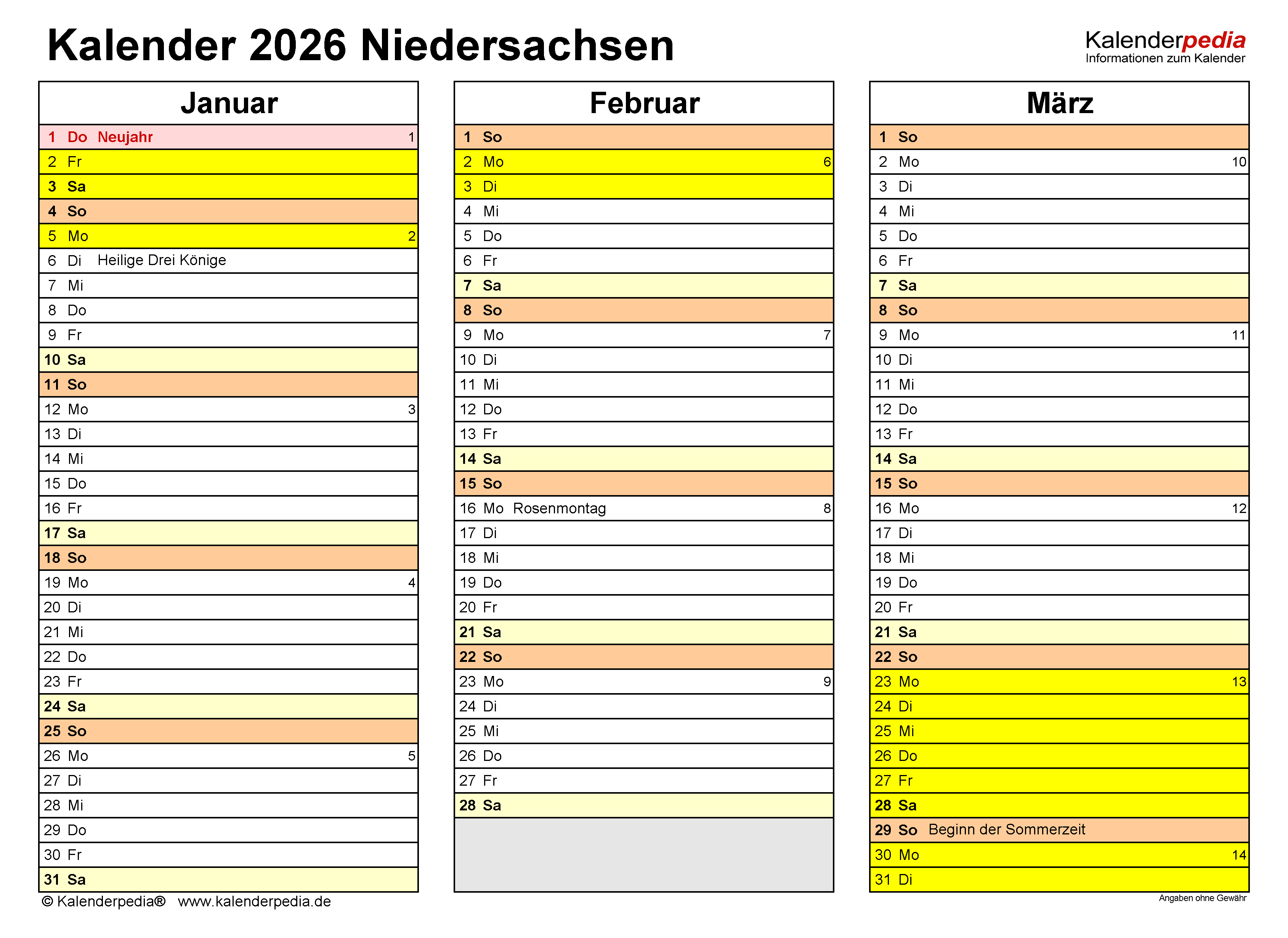  Foto zu Kalender 2026 Niedersachsen: Ferien, Feiertage, PDF-Vorlagen 