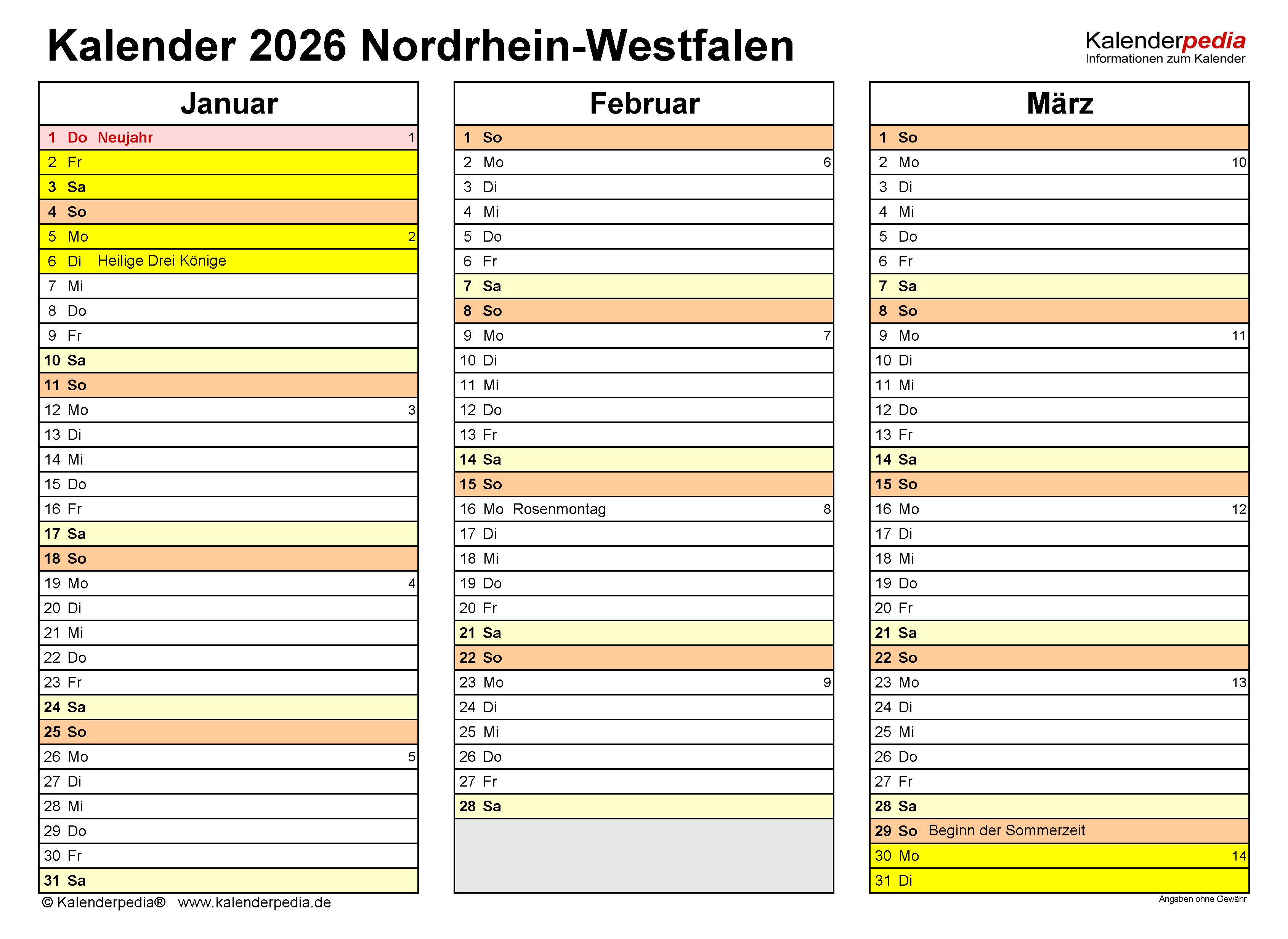  Foto zu Kalender 2026 NRW: Ferien, Feiertage, PDF-Vorlagen 