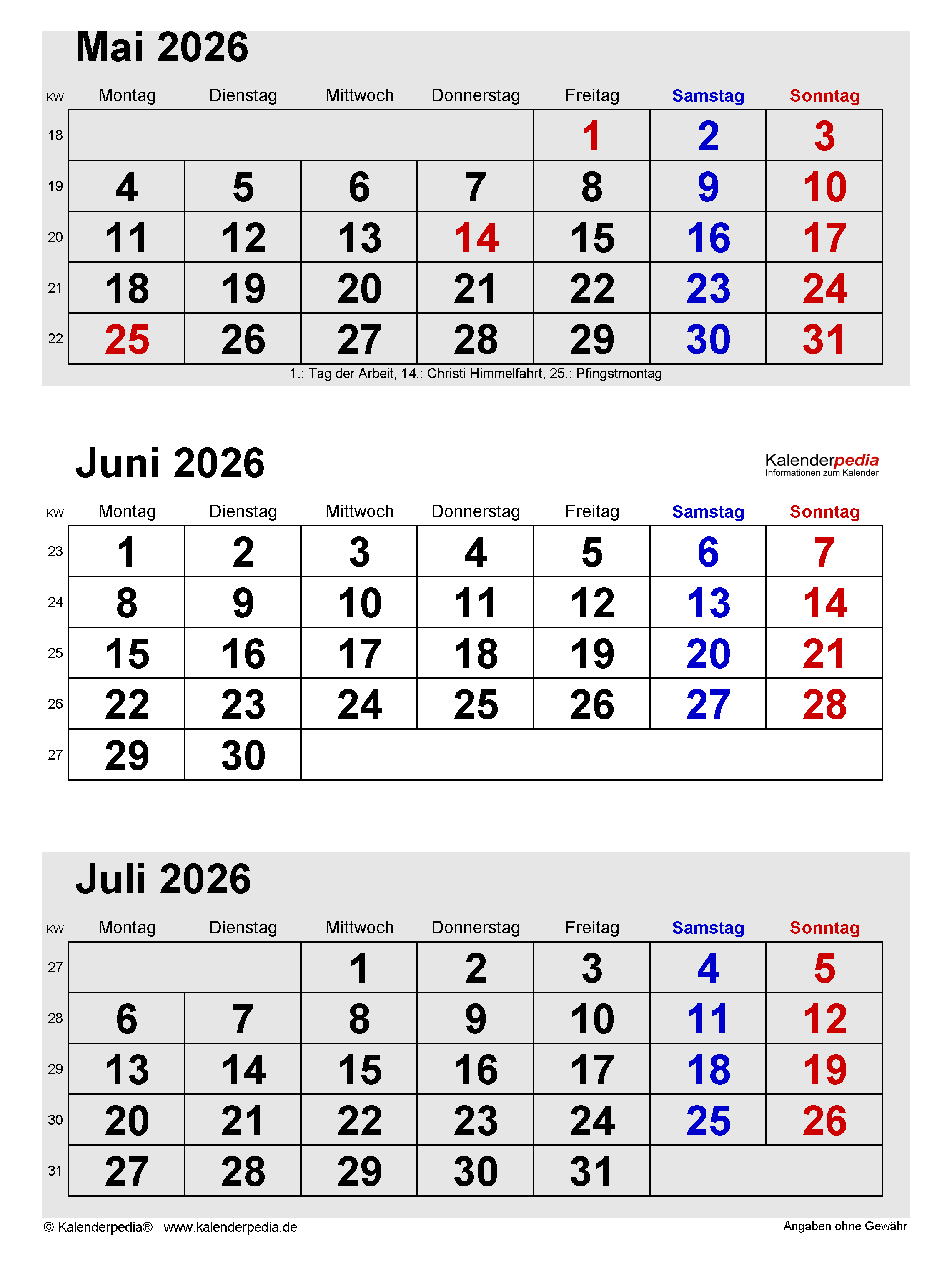  Kalender Juni 2026 als Excel-Vorlagen Motiv 