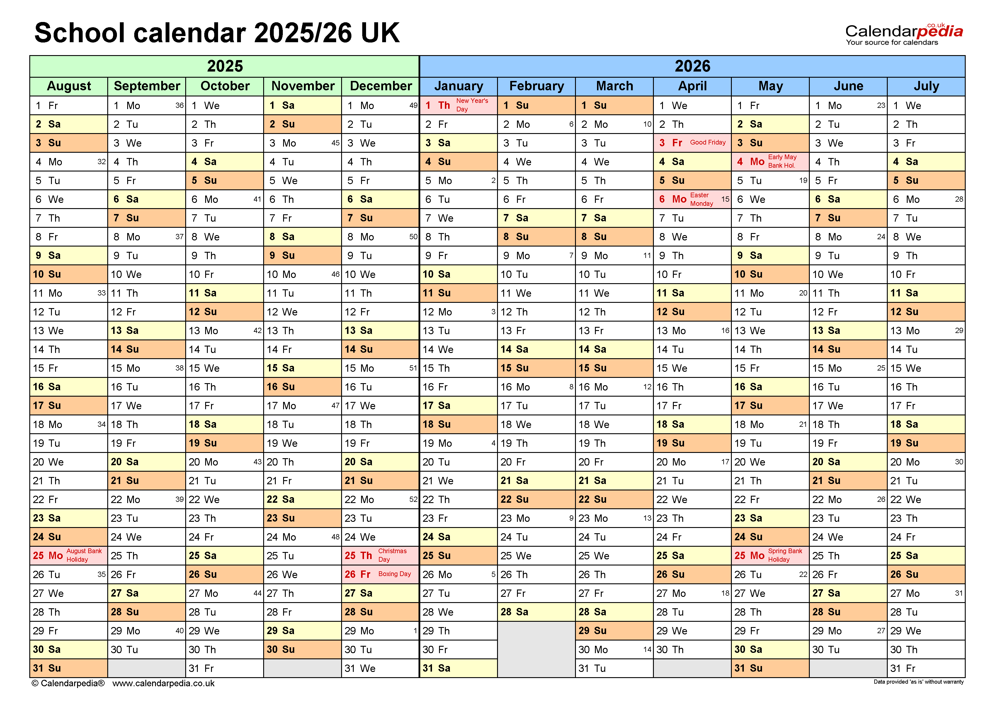  School calendars 2025/26 UK - free printable PDF templates Motiv 