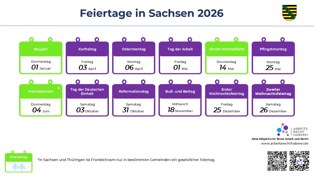  Foto zu Feiertage 2026 in Sachsen - als PDF/ Bild/ ICS 