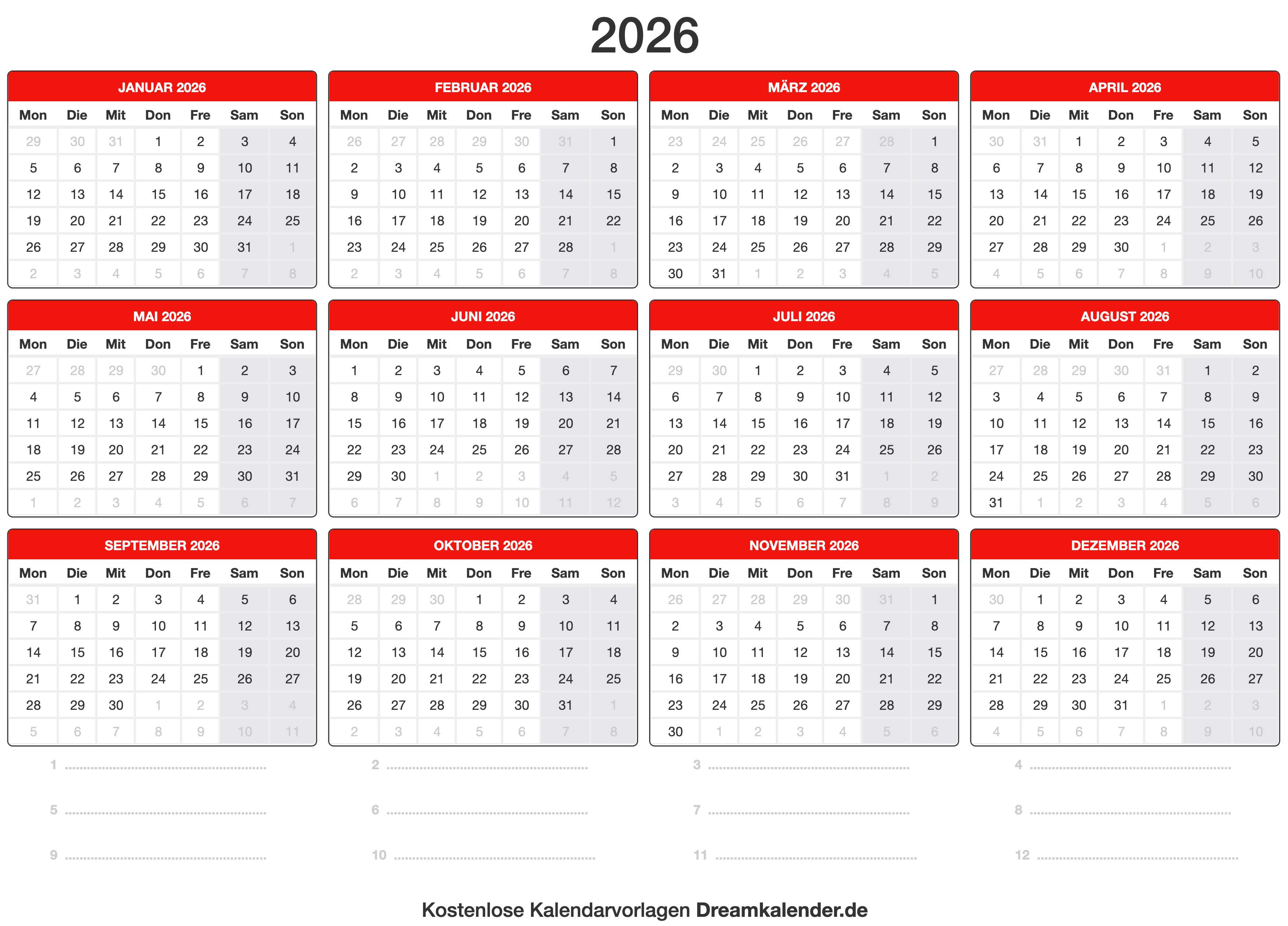  Kalender 2026 Bildidee 