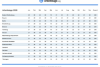 arbeitstage 2026 deutschland anzahl arbeitstage 2026
