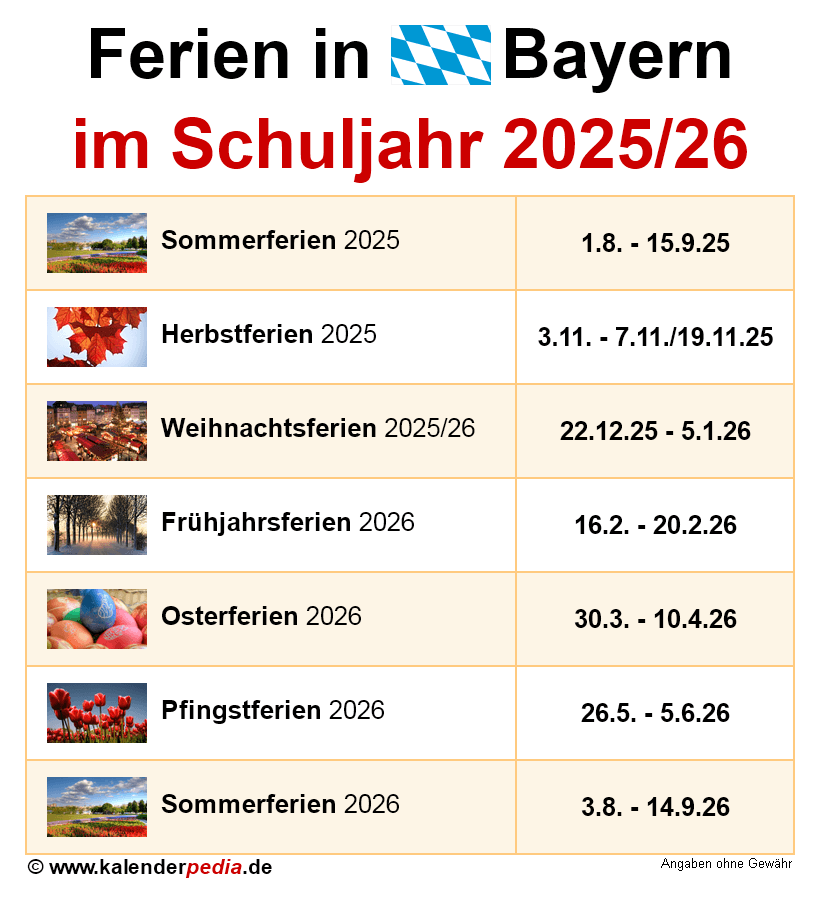  Ferien in Bayern im Schuljahr 2025/26 Motiv 