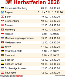  Herbstferien 2026 in Deutschland (alle Bundesländer) Motiv 
