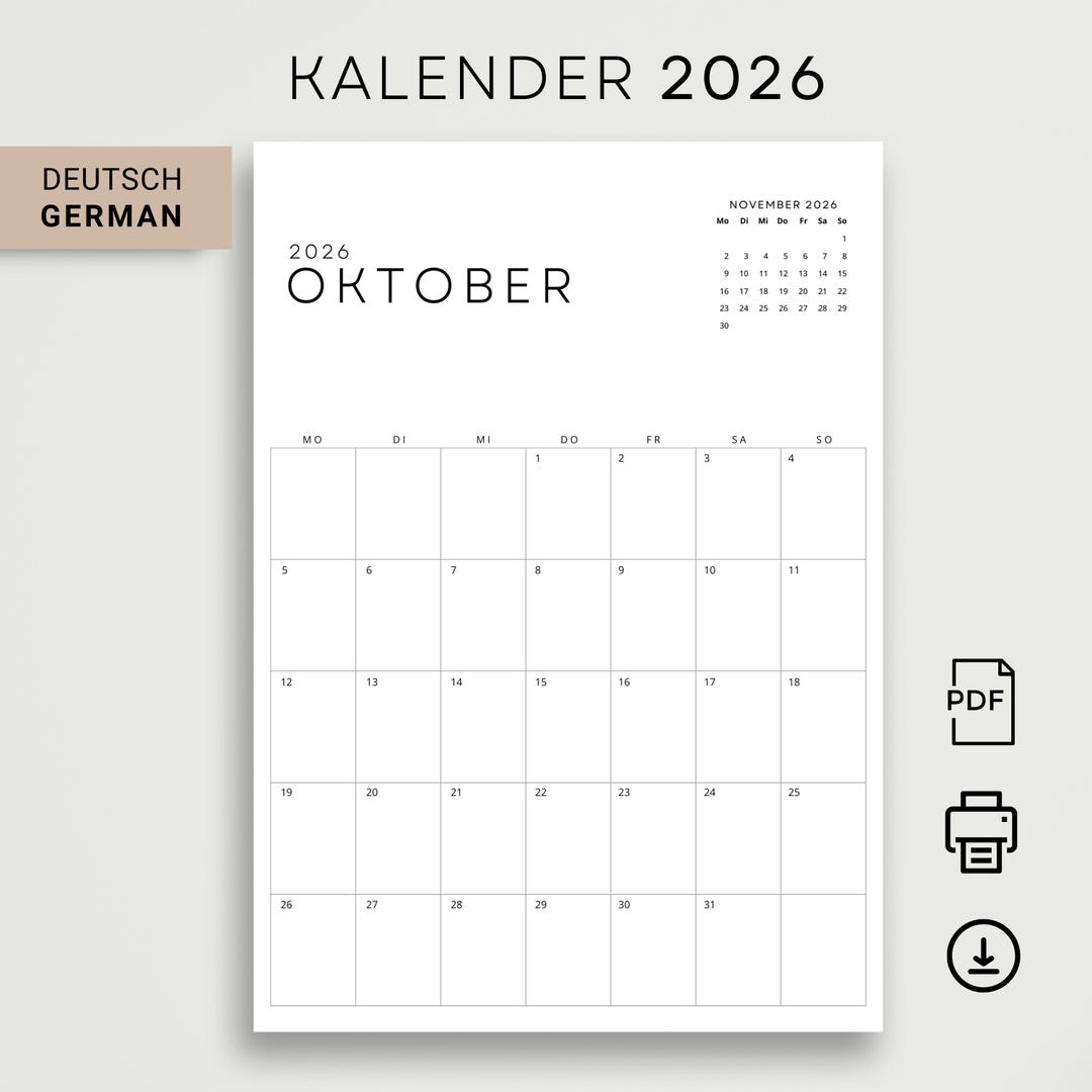  Kalender 2026 Kalender Deutsch 2026 Calendar in German With Next Month Bildidee 