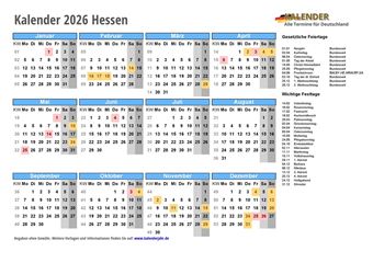  Kalender 2026Hessen 