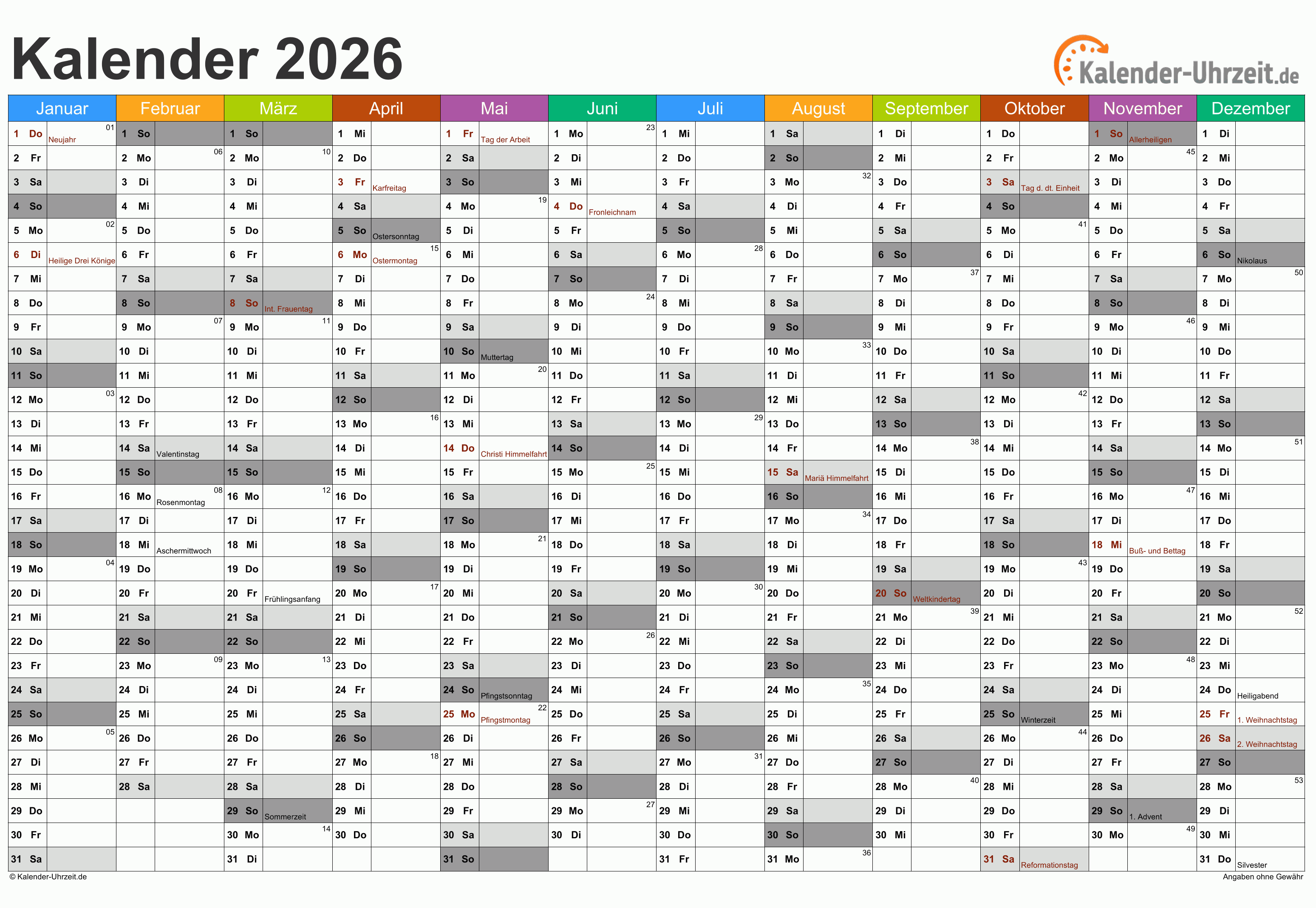  Feiertage 2026 - Deutschland Bildidee 