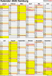  Kalender 2026 Hamburg: Ferien, Feiertage, Excel-Vorlagen Illustration 