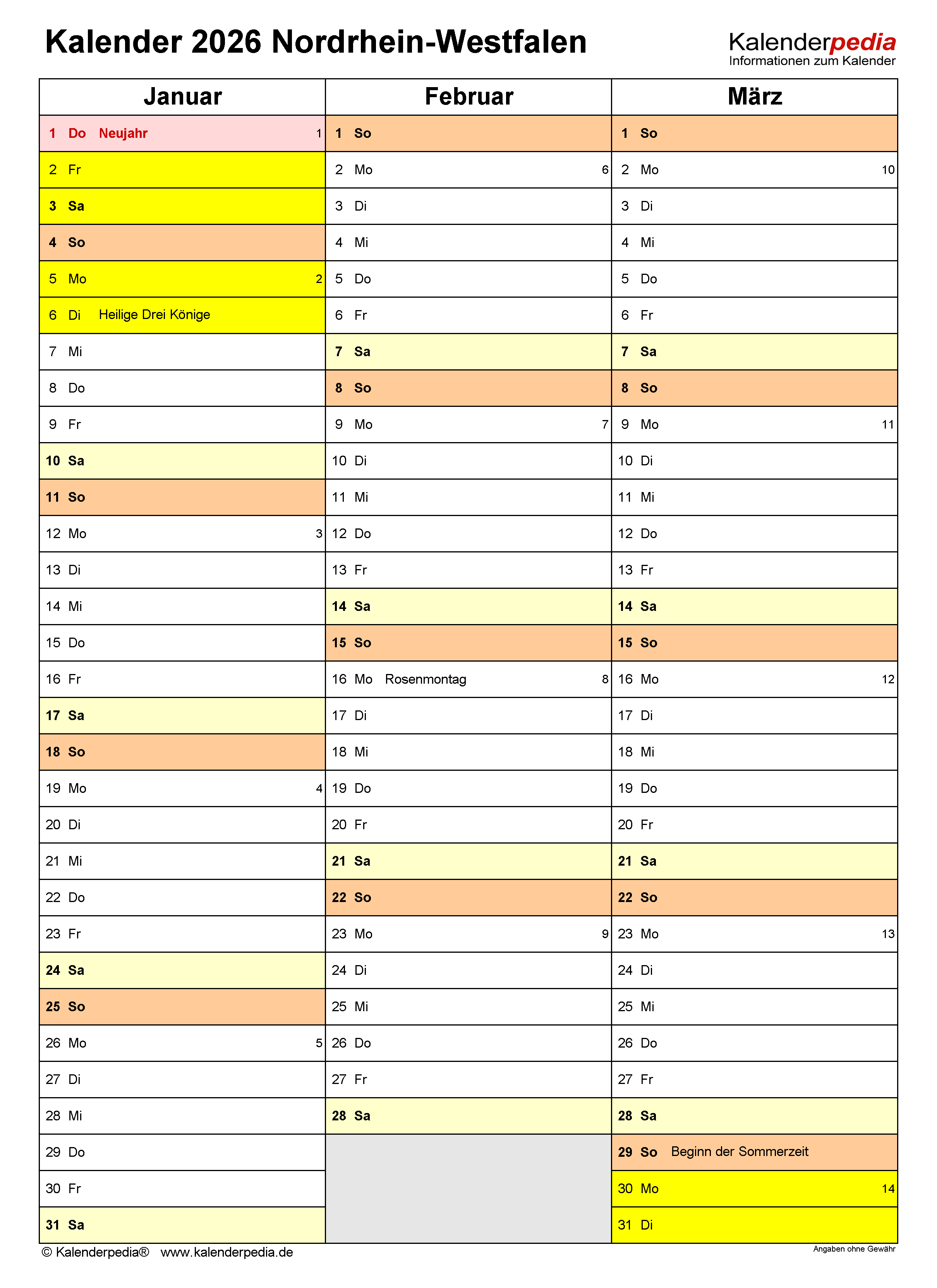  Kalender 2026 NRW: Ferien, Feiertage, PDF-Vorlagen 