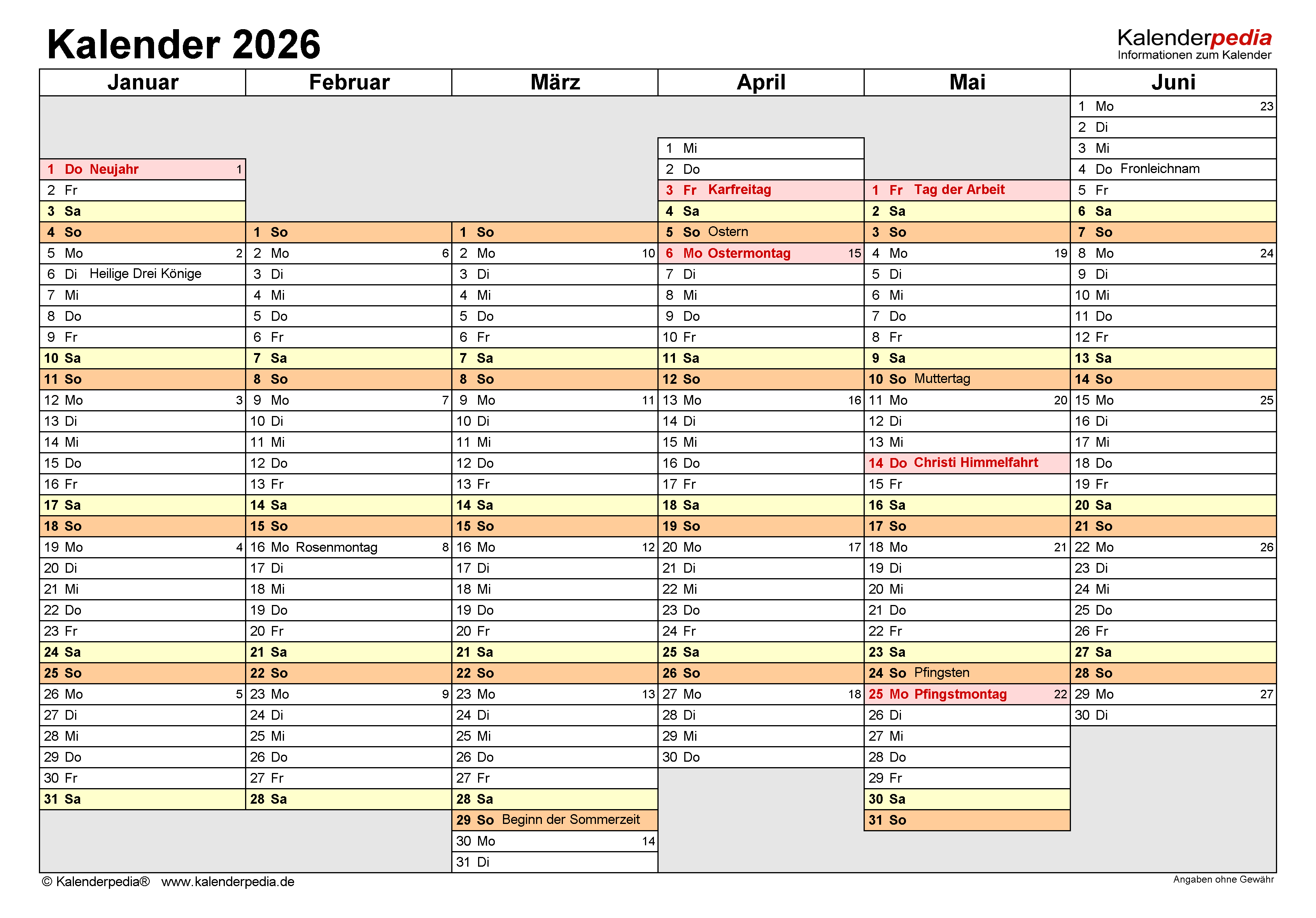  Kalender 2026 zum Ausdrucken in Excel - 20 Vorlagen (kostenlos) 