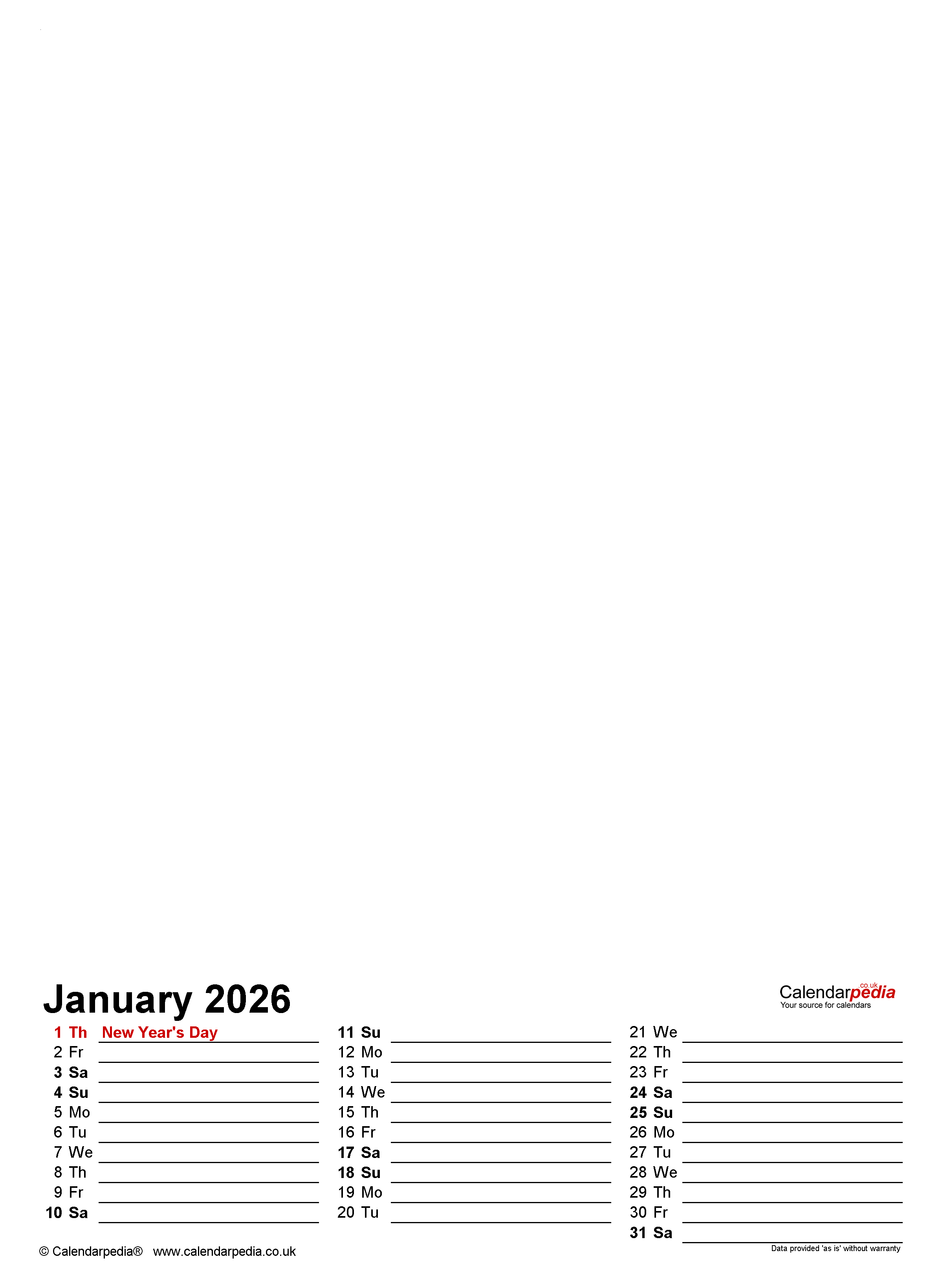  Photo calendar 2026 (UK) - free printable Word templates Motiv 
