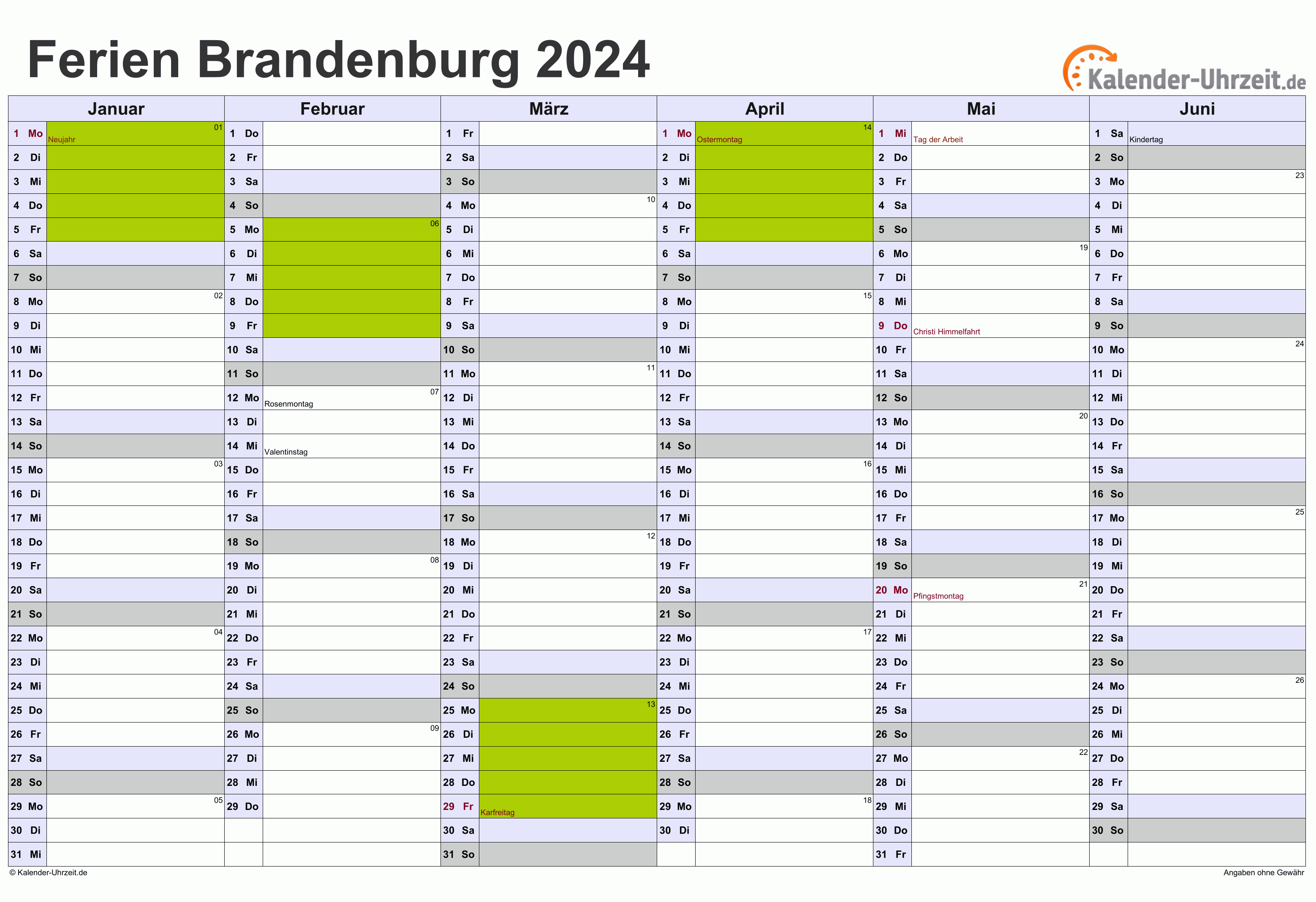  Ferien Brandenburg 2024 - Ferienkalender zum Ausdrucken 
