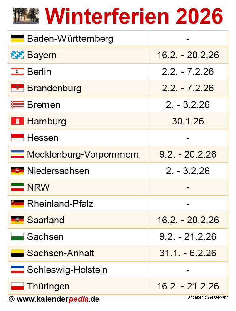  Foto zu Winterferien 2026 in Deutschland (alle Bundesländer) 