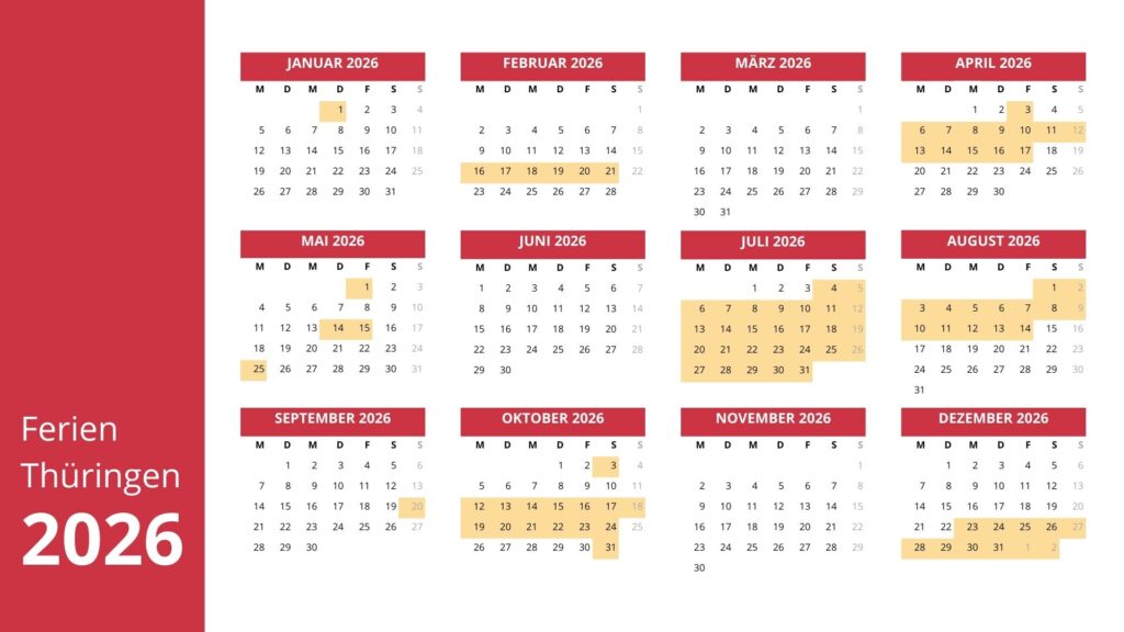  Ferien Thüringen 2026 – Alle Schulferien und Feiertage im Überblick 