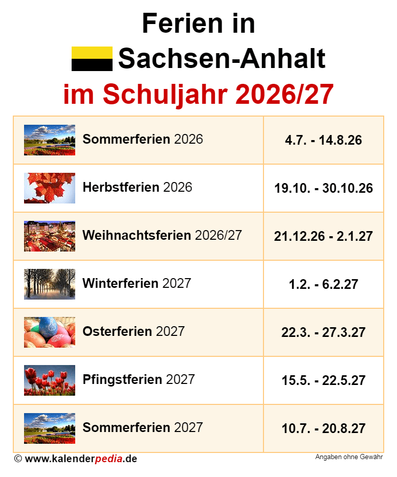 Ferien in Sachsen-Anhalt im Schuljahr 2026/27 Illustration 