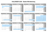 kalender 2026 mit schulferien baden württemberg