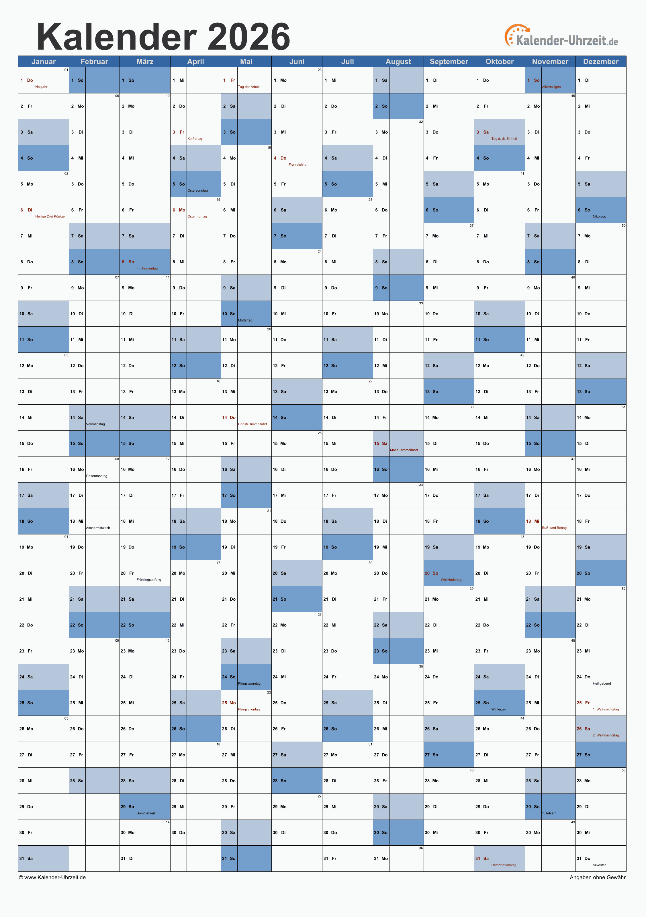 KALENDER 2026 ZUM AUSDRUCKEN - KOSTENLOS Illustration 