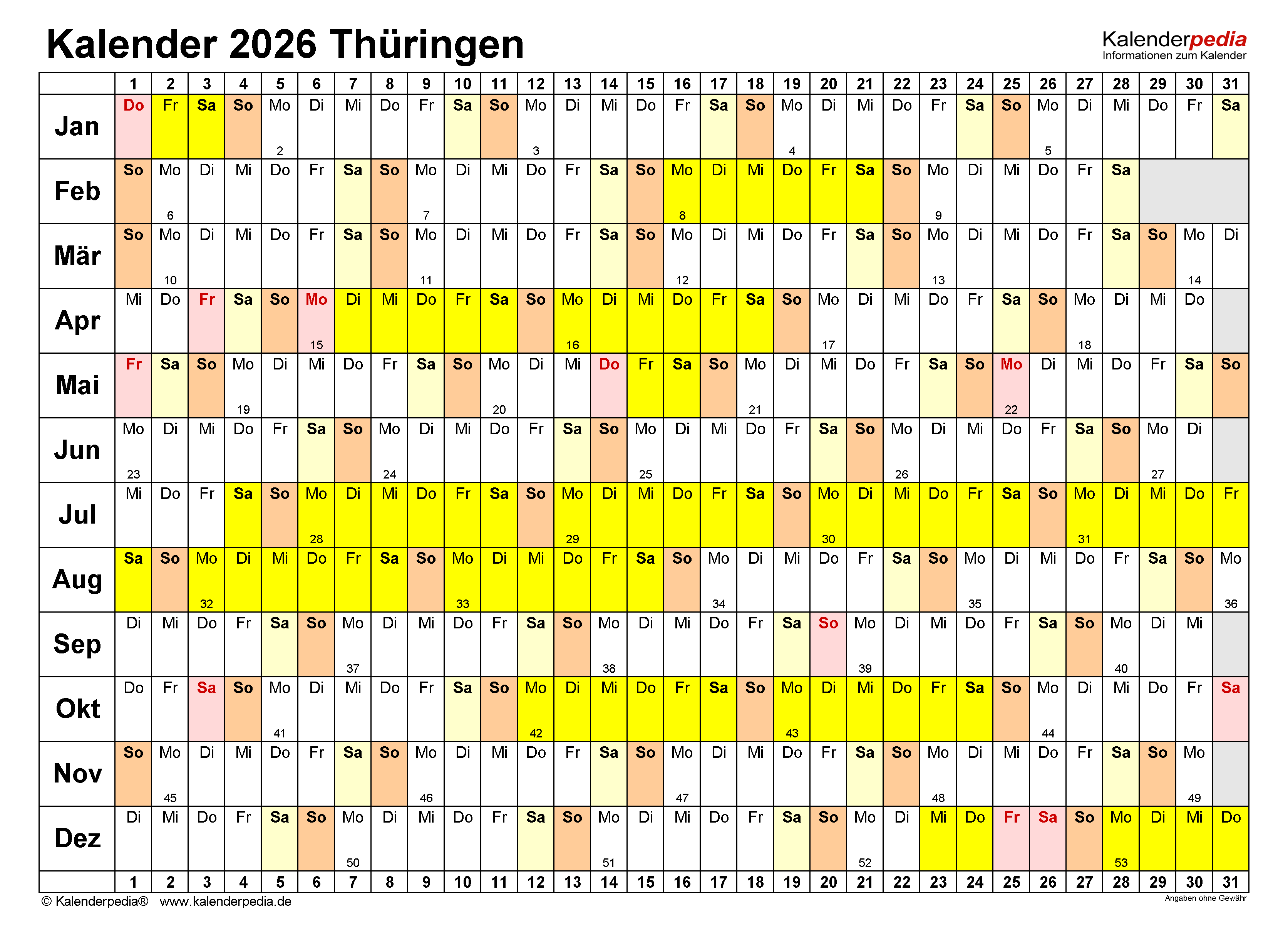  Foto zu Kalender 2026 Thüringen: Ferien, Feiertage, Excel-Vorlagen 