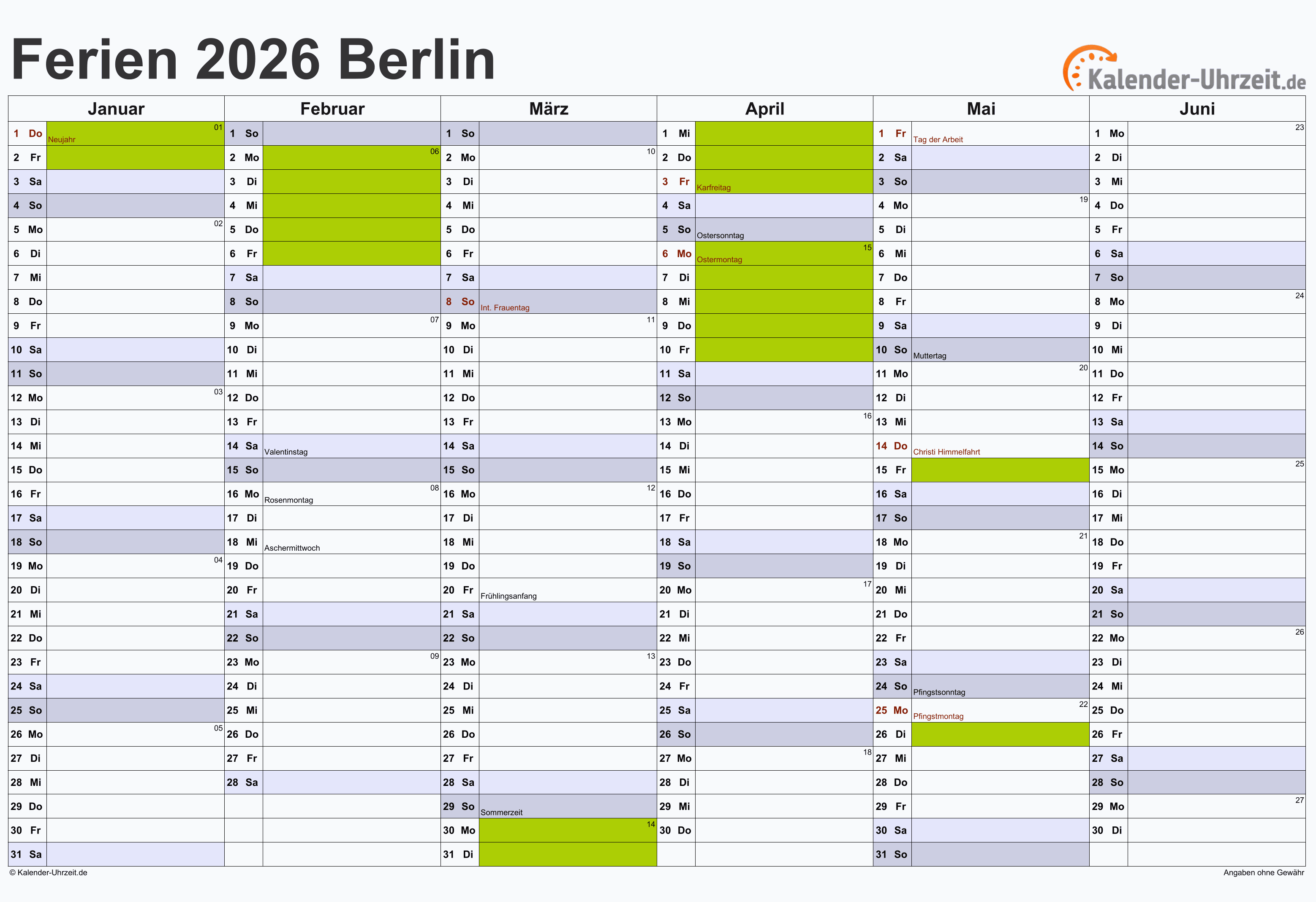  Ferien Berlin 2026 - Ferienkalender zum Ausdrucken 