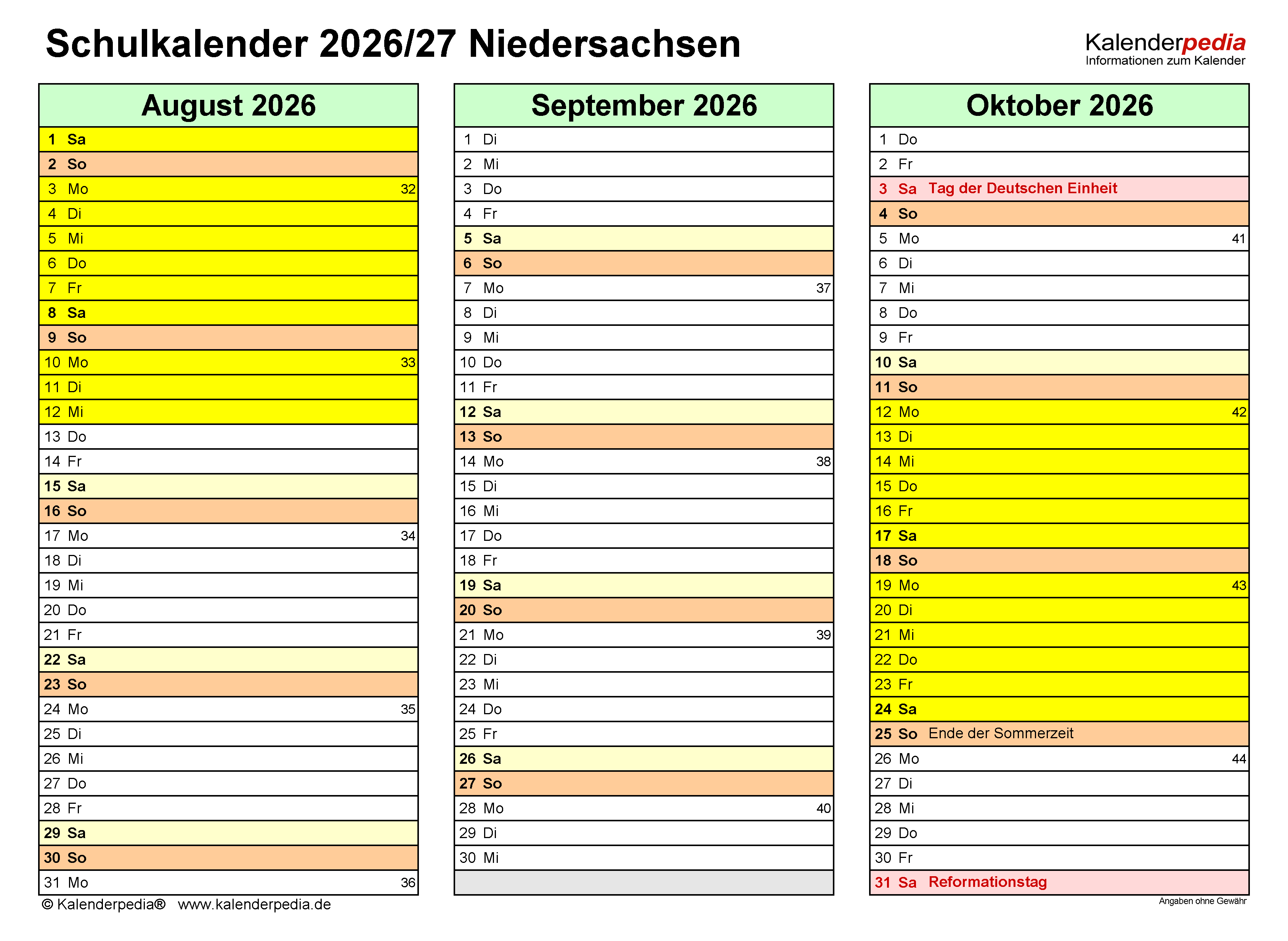  Schulkalender 2026/2027 Niedersachsen für PDF Motiv 
