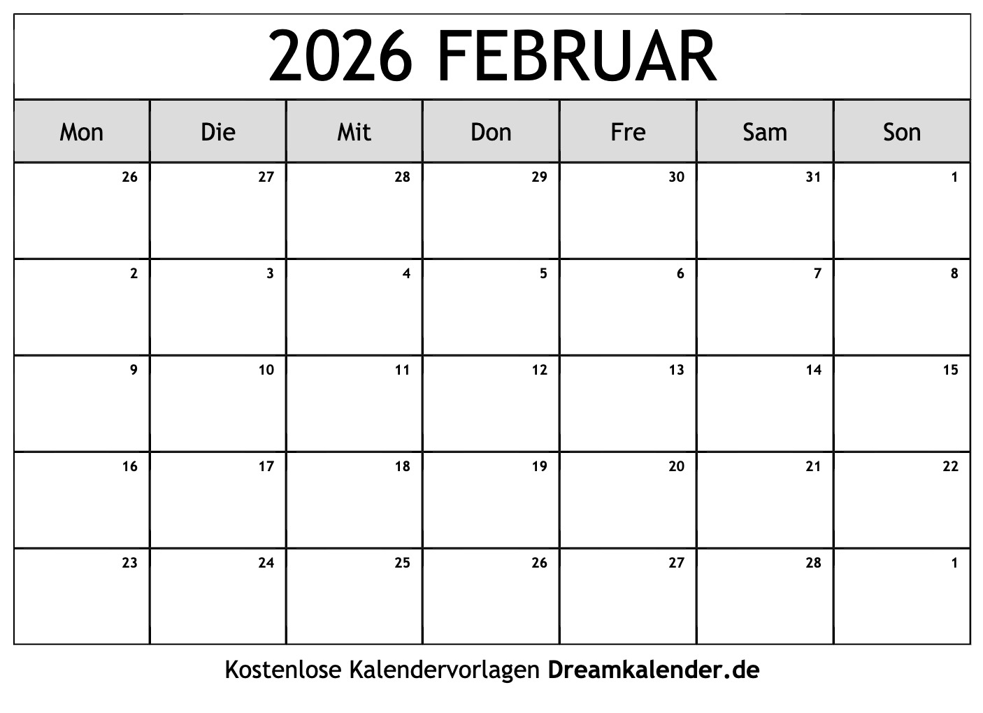  Kalender Februar 2026 Motiv 