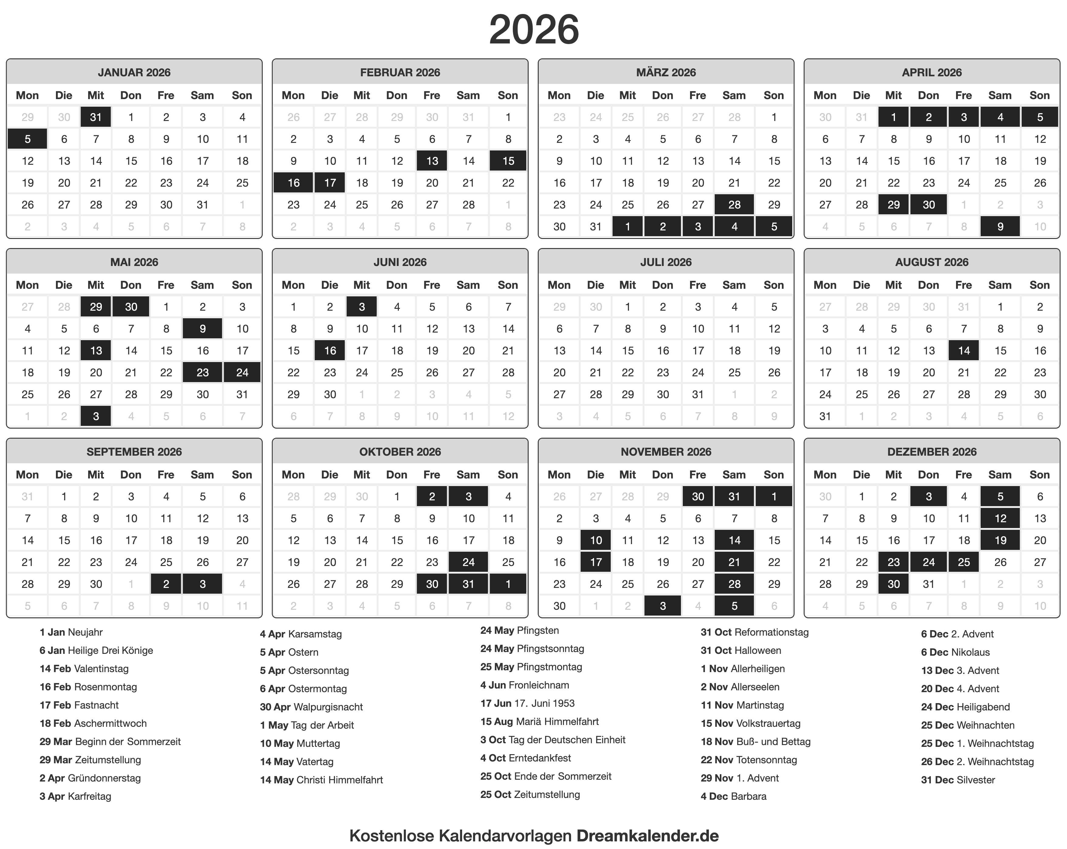  Kalender 2026 Bildidee 