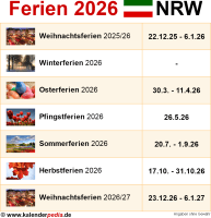  Ferien NRW 2026 - Übersicht der Ferientermine 