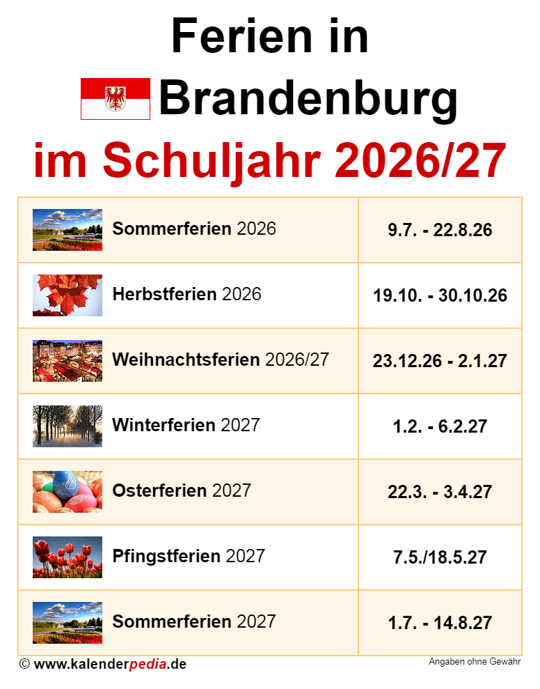  Ferien in Brandenburg im Schuljahr 2026/27 Bildidee 
