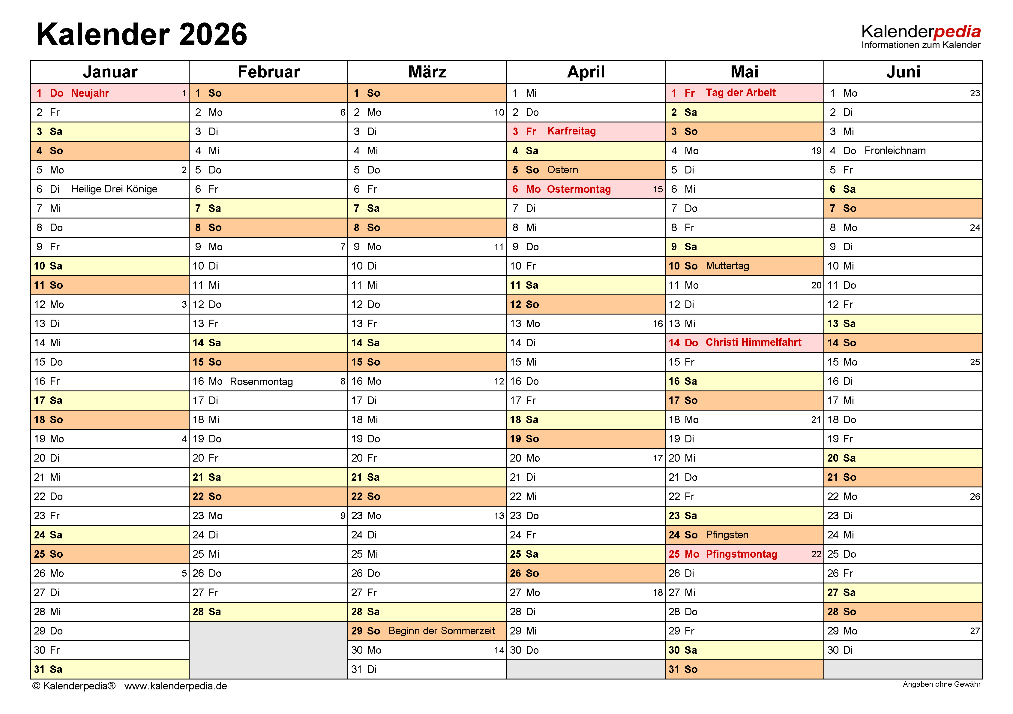 Kalender 2026 Word zum Ausdrucken: 19 Vorlagen (kostenlos)