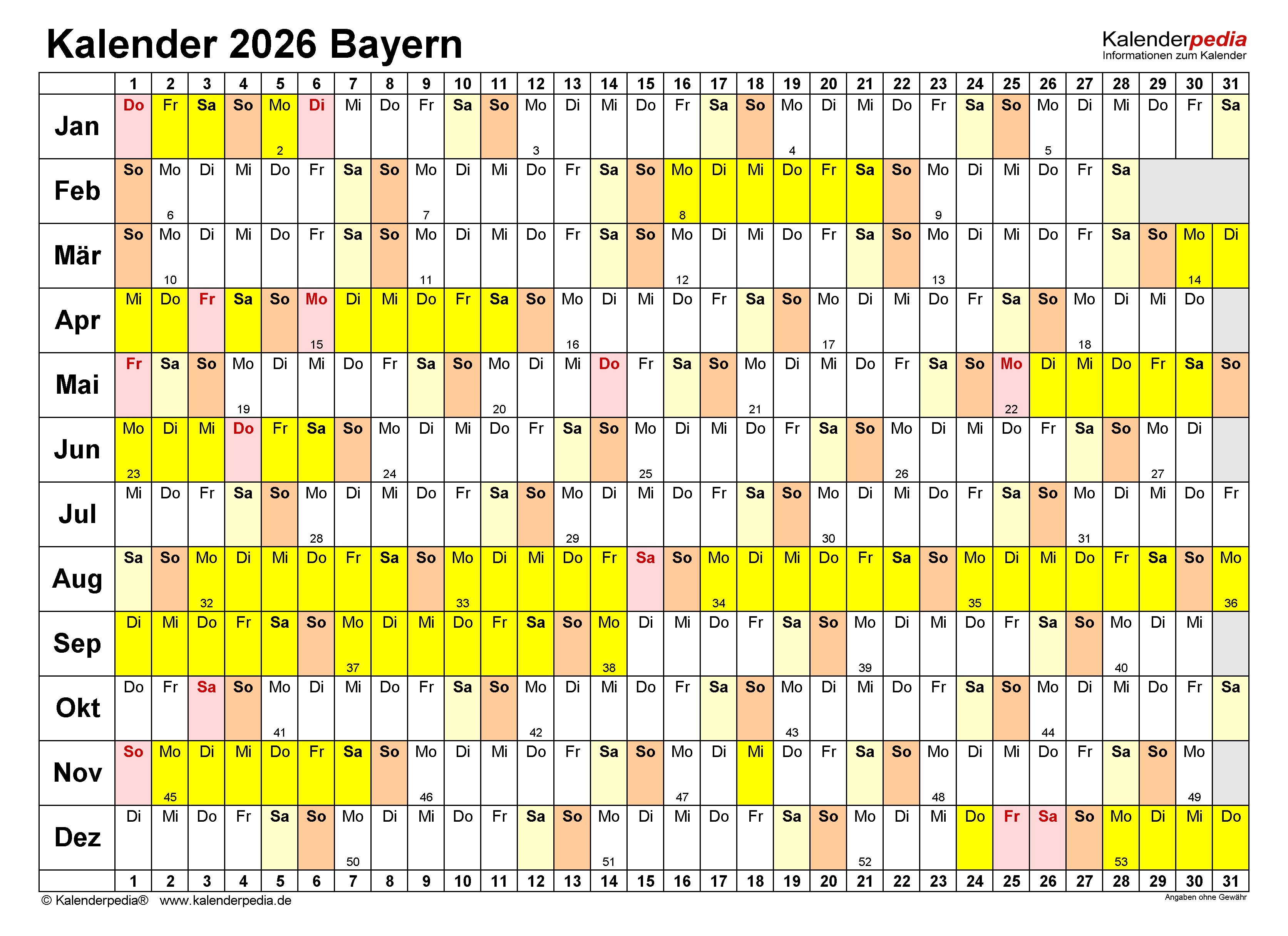  Kalender 2026 Bayern: Ferien, Feiertage, Excel-Vorlagen Illustration 