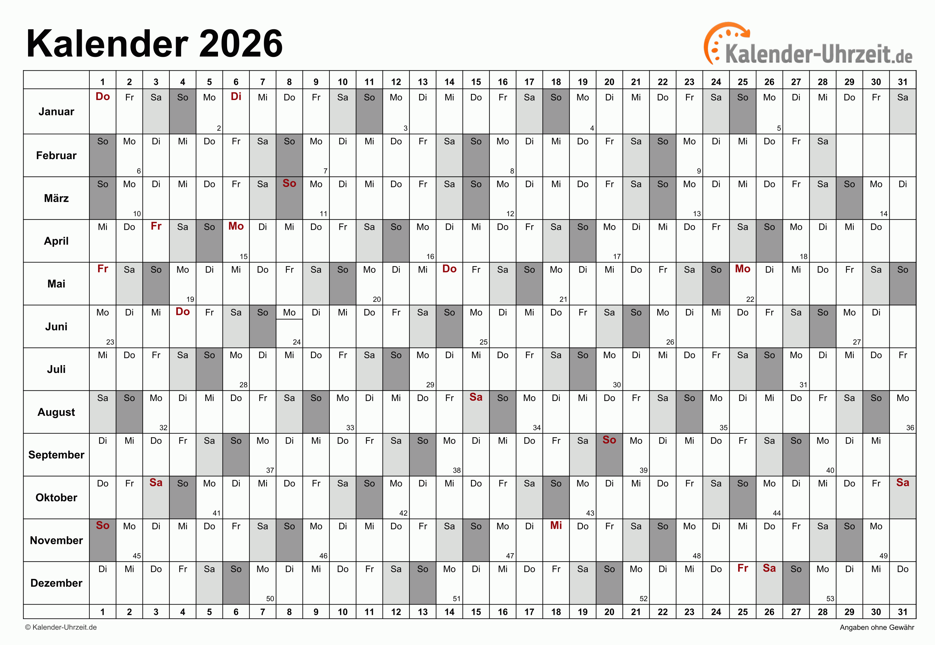  Foto zu KALENDER 2026 ZUM AUSDRUCKEN - KOSTENLOS 