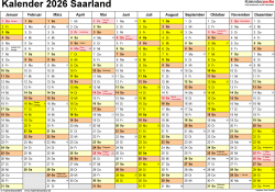  Kalender 2026 Saarland: Ferien, Feiertage, PDF-Vorlagen Bildidee 