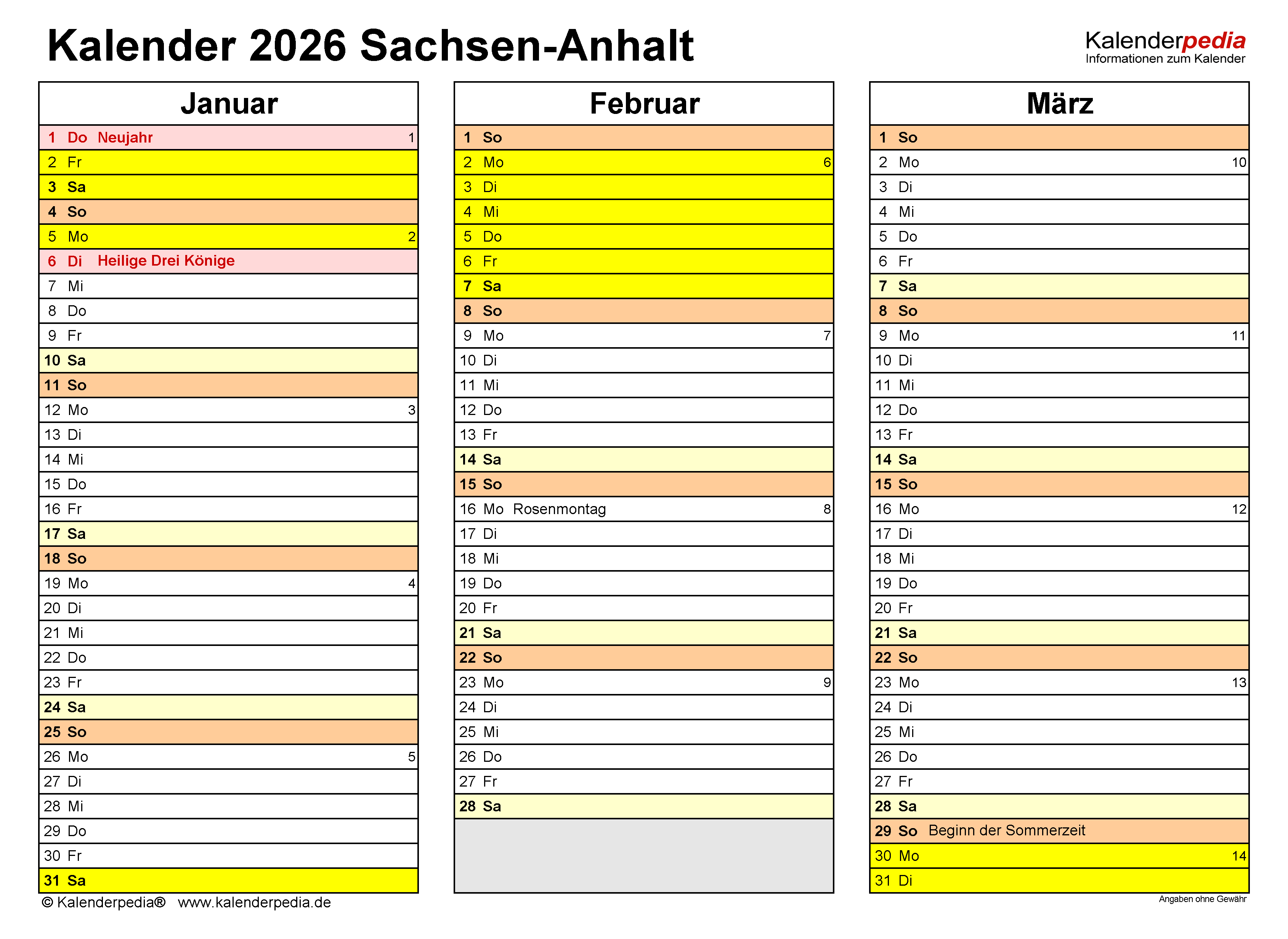  Kalender 2026 Sachsen-Anhalt: Ferien, Feiertage, Excel-Vorlagen Motiv 