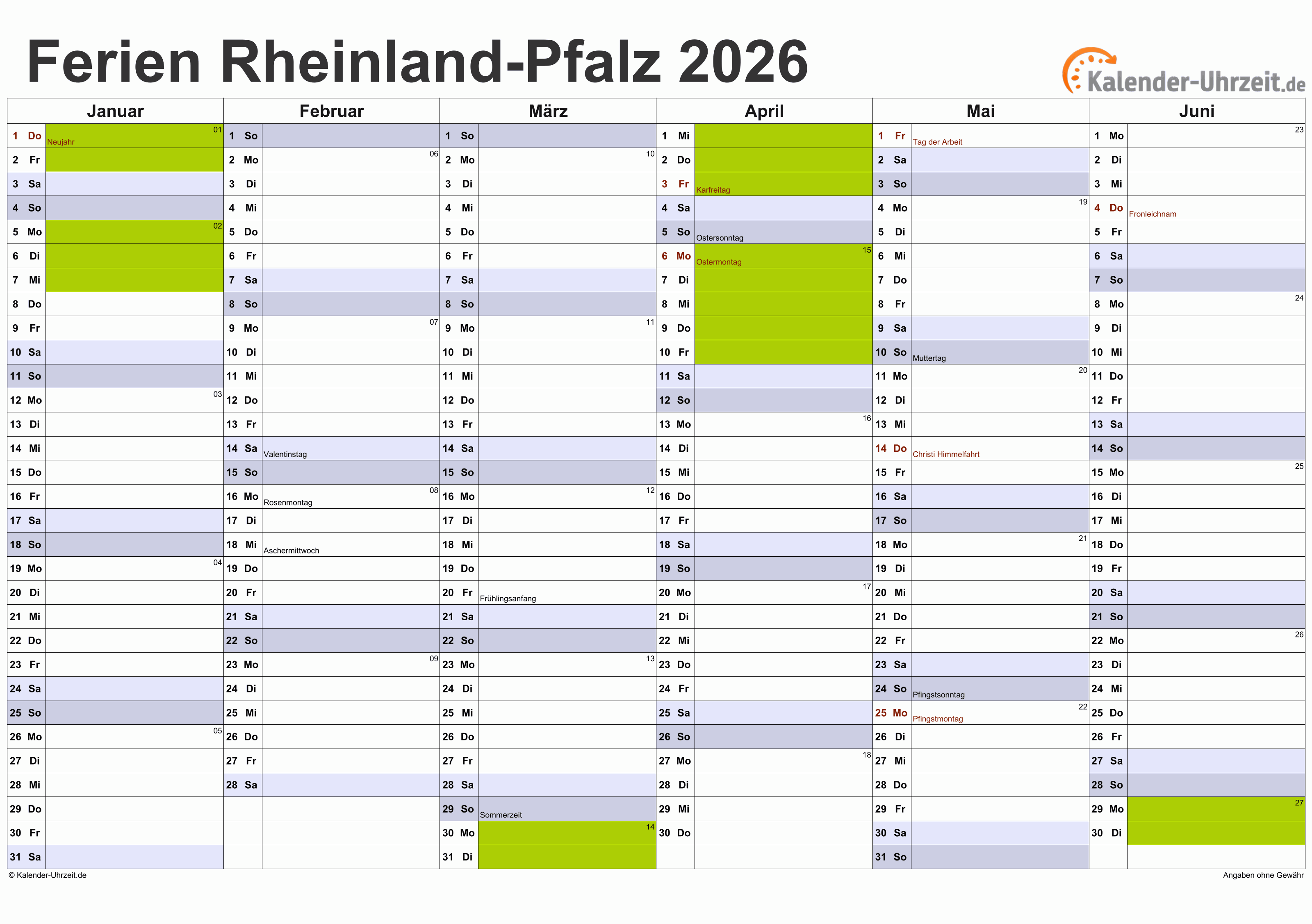  Foto zu Ferien Rheinland-Pfalz 2026 - Ferienkalender zum Ausdrucken 