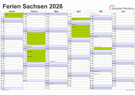  Ferien Sachsen 2026 - Ferienkalender zum Ausdrucken 