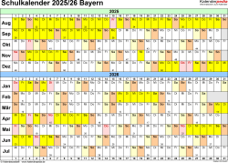  Schulkalender 2025/2026 Bayern für Excel Motiv 