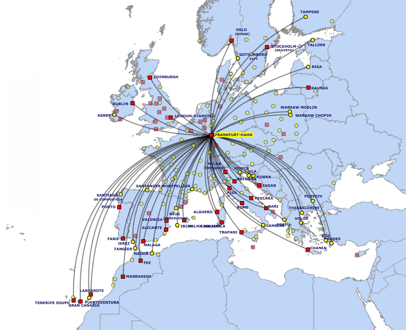 Ryanair route map - from Frankfurt Hahn