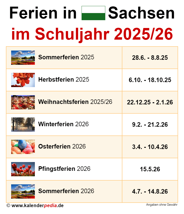  Ferien in Sachsen im Schuljahr 2025/26 Bildidee 