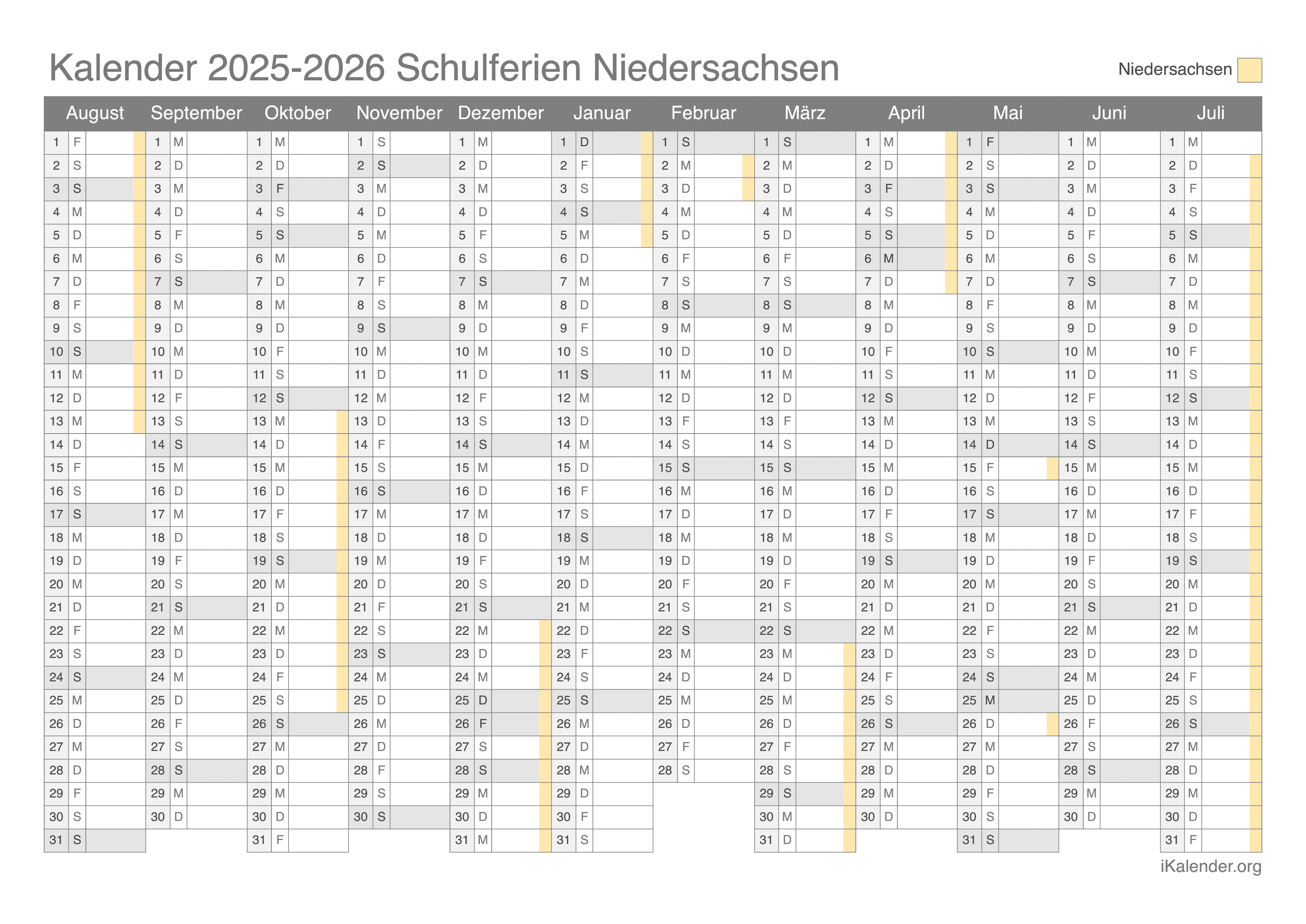  Schulferien Niedersachsen 2025-2026 – Termine und Kalender 