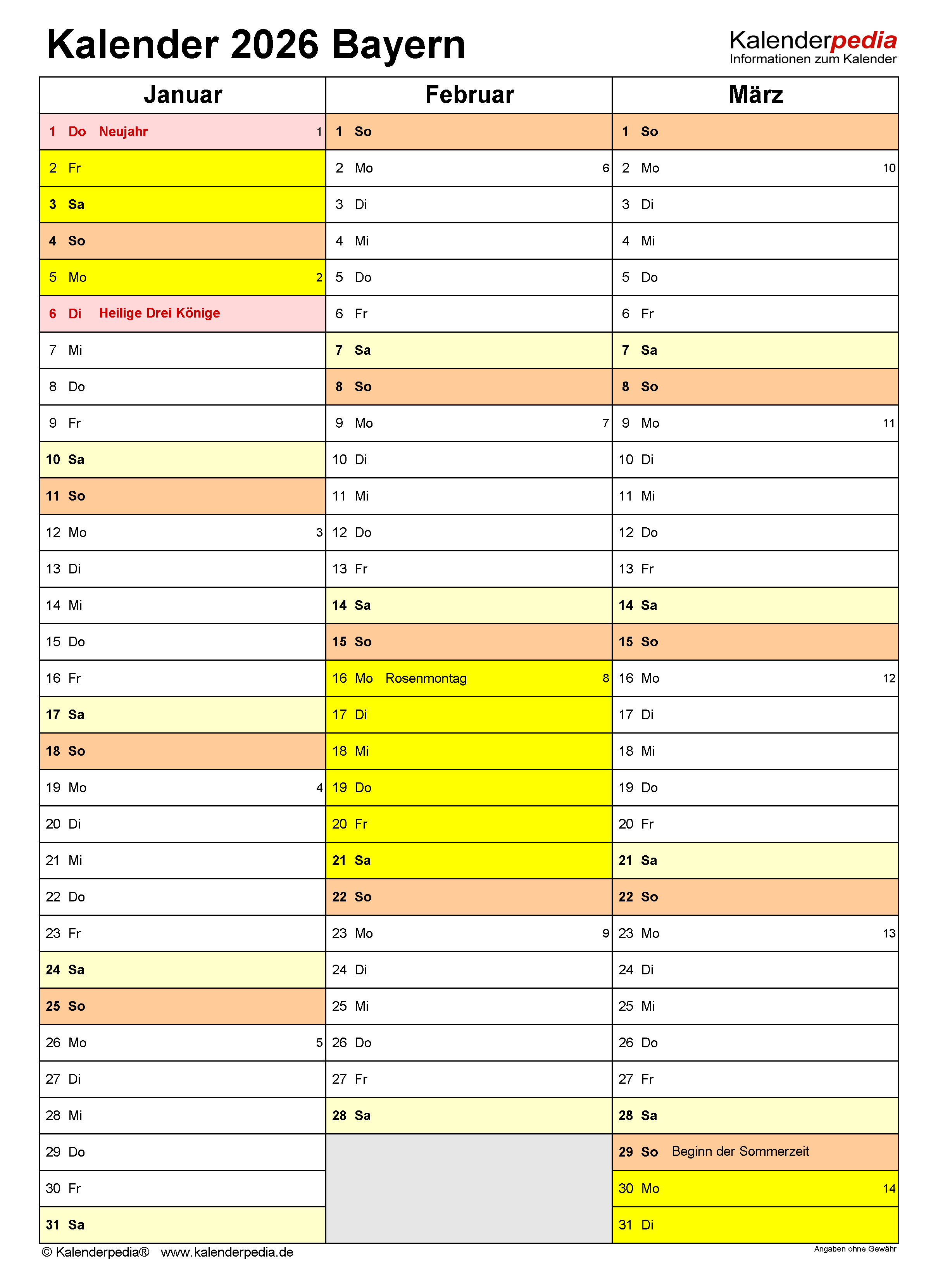  Kalender 2026 Bayern: Ferien, Feiertage, Excel-Vorlagen Motiv 