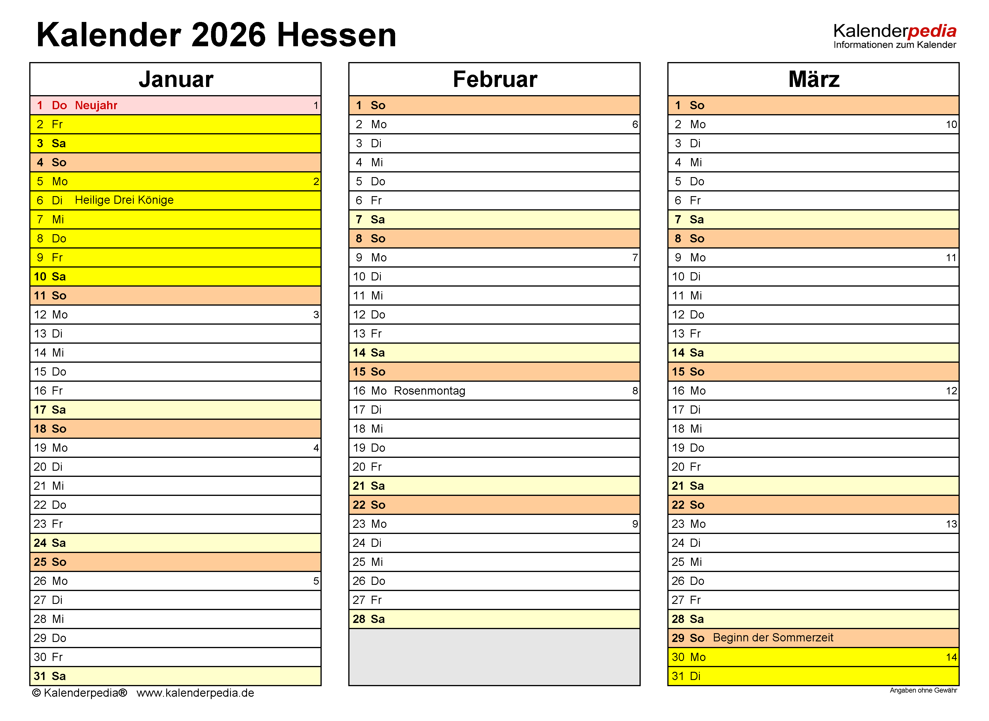  Kalender 2026 Hessen: Ferien, Feiertage, PDF-Vorlagen Bildidee 