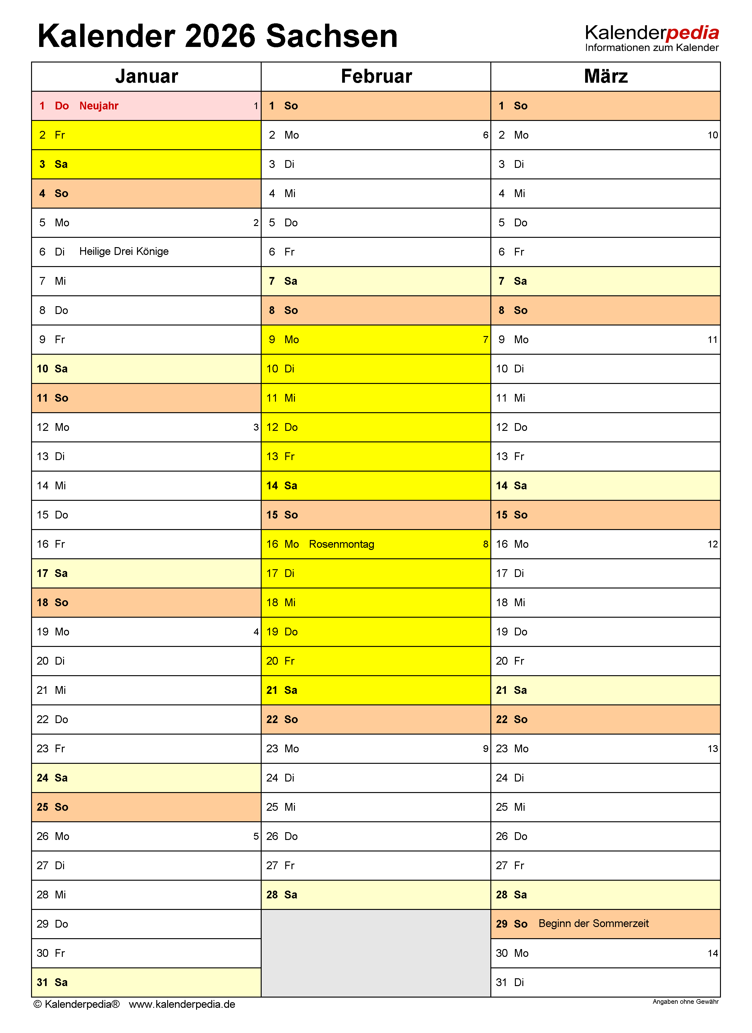  Kalender 2026 Sachsen: Ferien, Feiertage, PDF-Vorlagen Motiv 