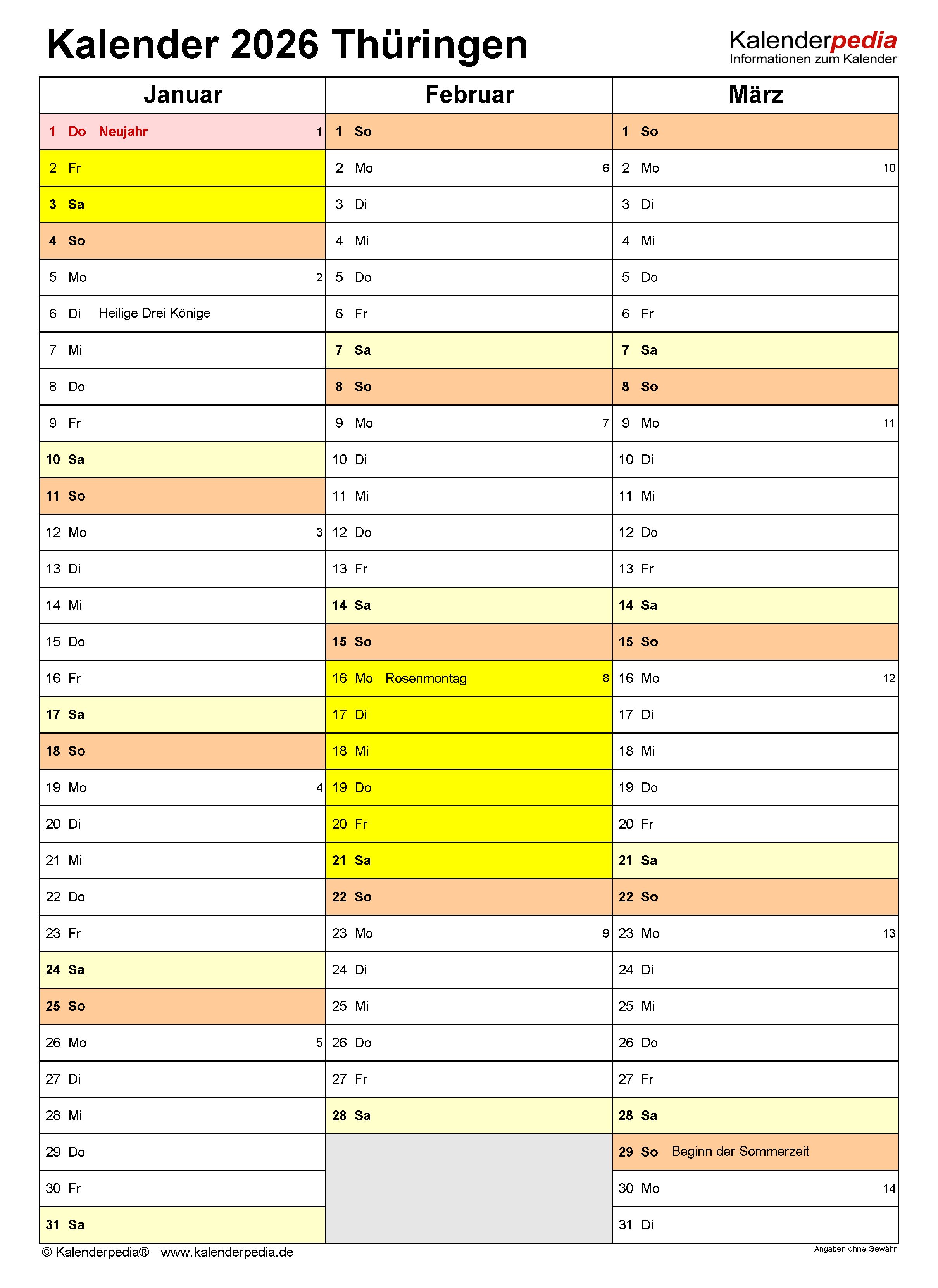  Kalender 2026 Thüringen: Ferien, Feiertage, PDF-Vorlagen Bildidee 