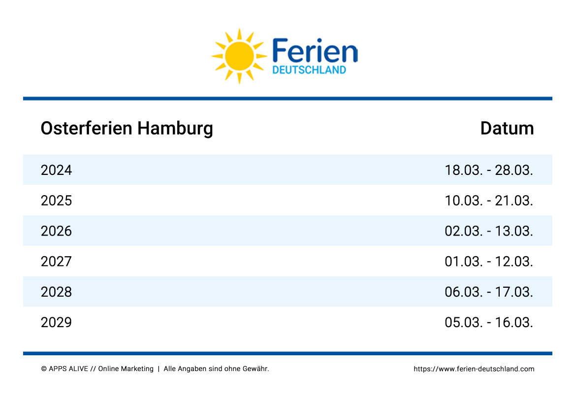  Ferien HH-Hamburg 2024, 2025, 2026, 2027, 2028, 2029: Termine & Tipps Bildidee 