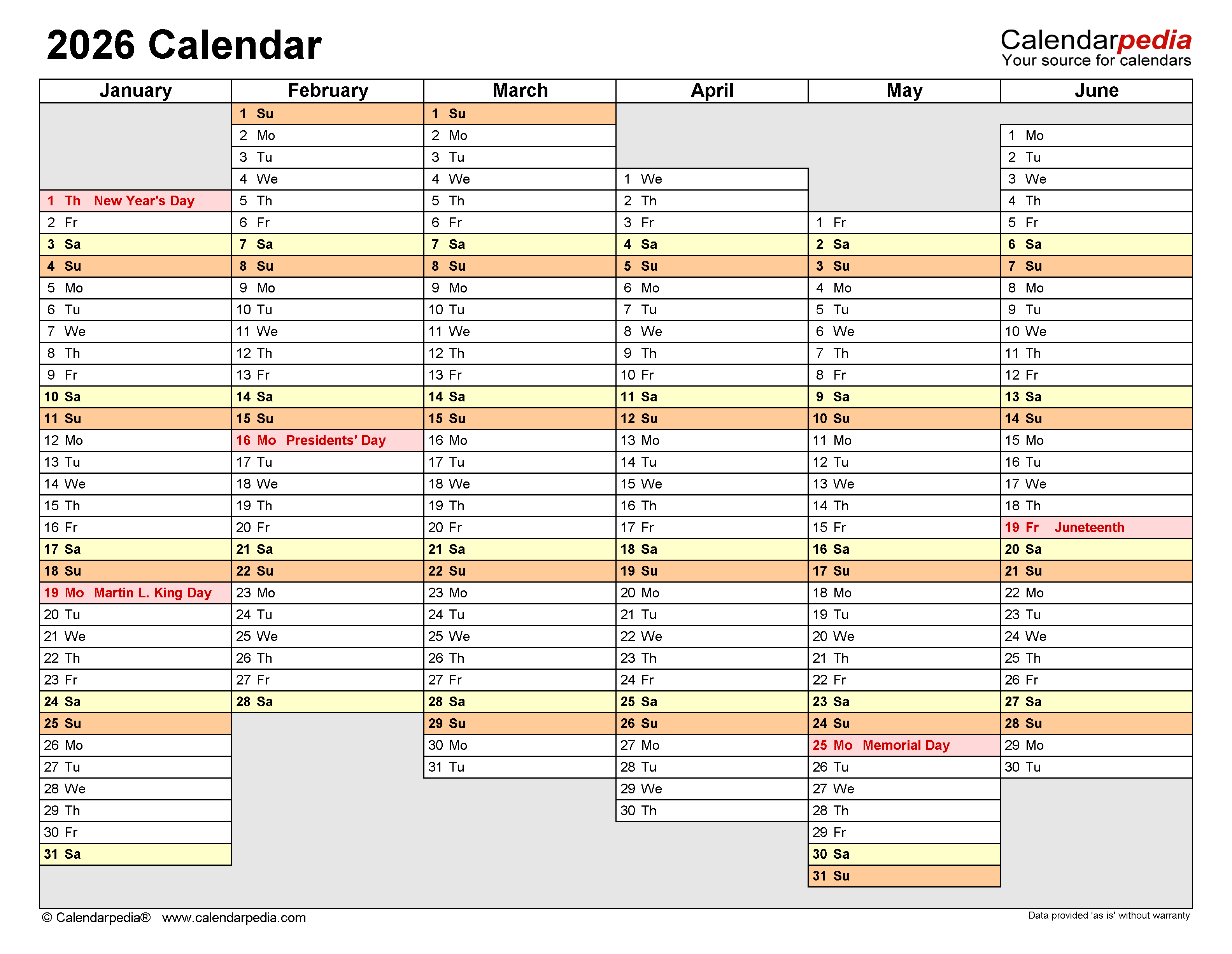  2026 Calendar - Free Printable Excel Templates 