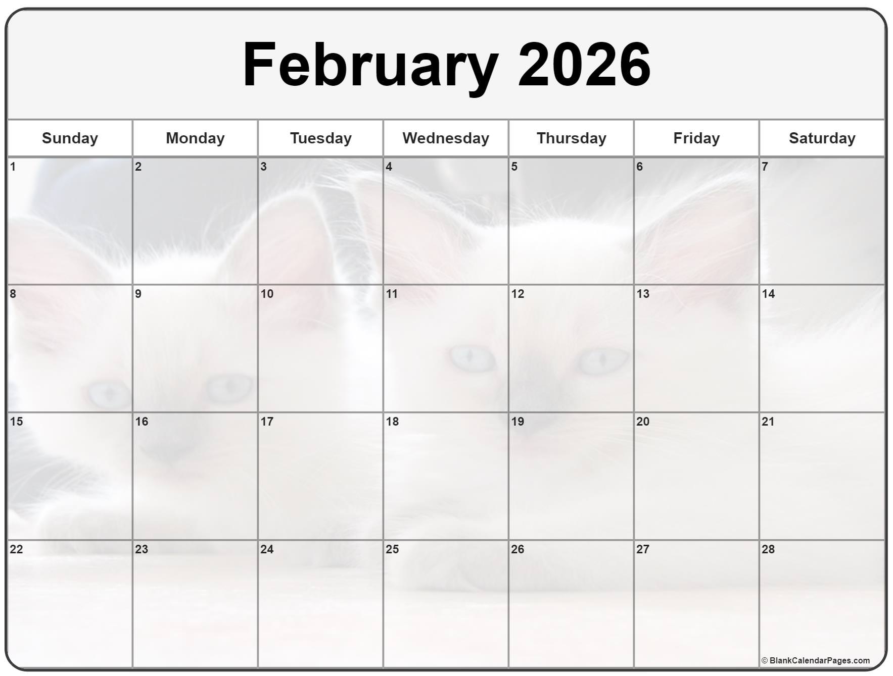  Collection of February 2026 photo calendars with image filters. Motiv 