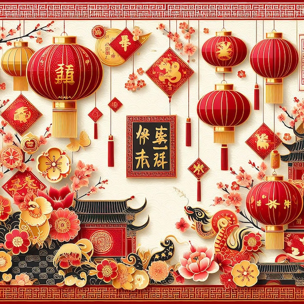  Foto zu Chinesisches neujahr 2024 3d-bühne mit drachen-zodiac-zeichen und 